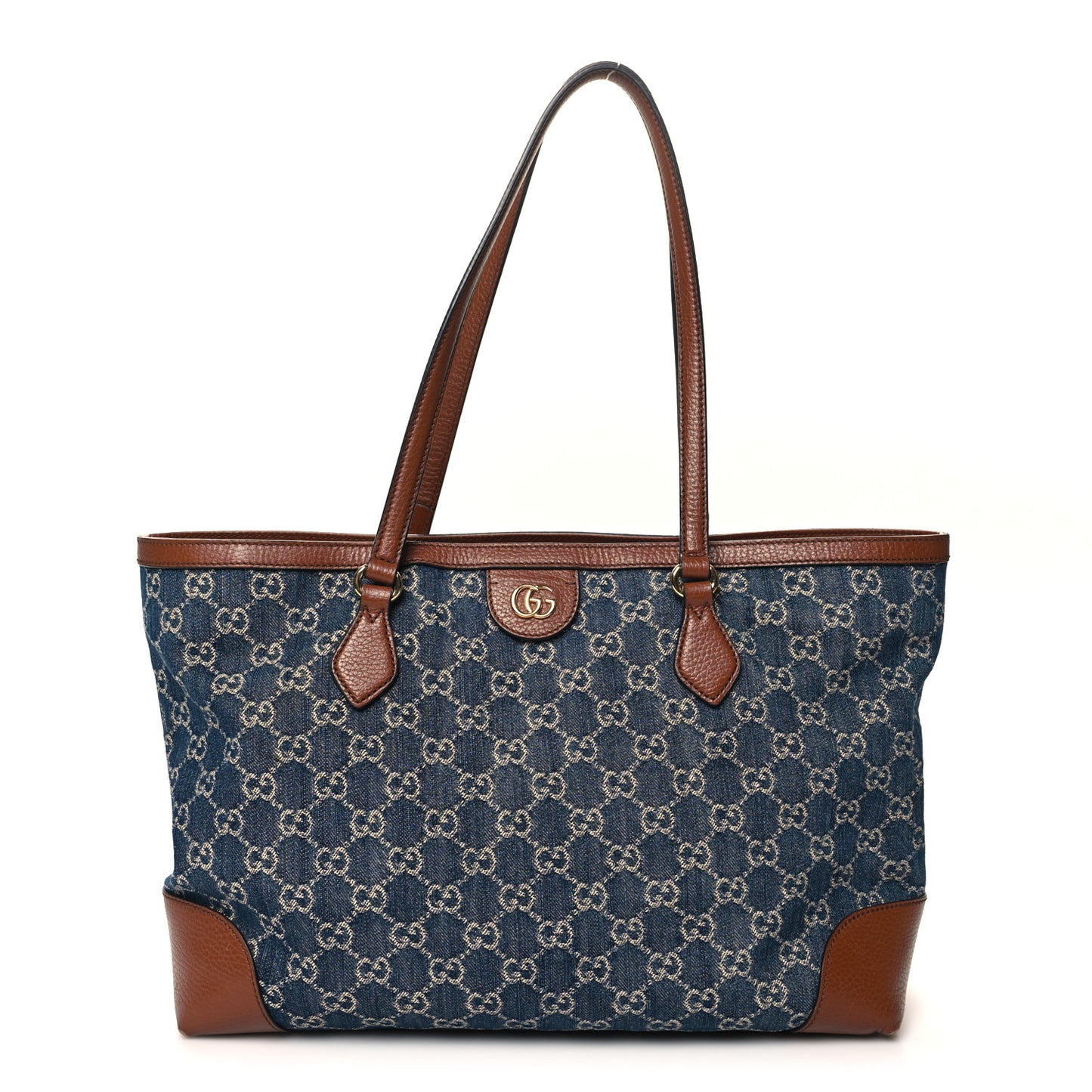 New Denim GG Monogram Medium Ophidia Shopping Tote Blue Tea Cuir