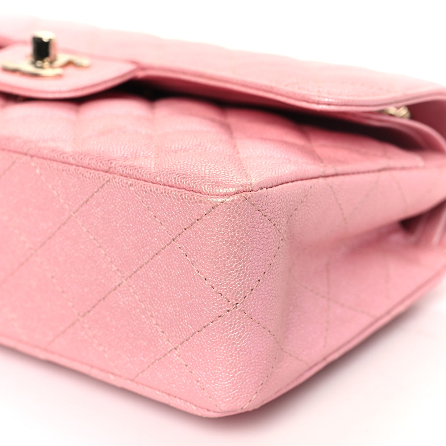 Iridescent Caviar Quilted Small Double Flap Pink