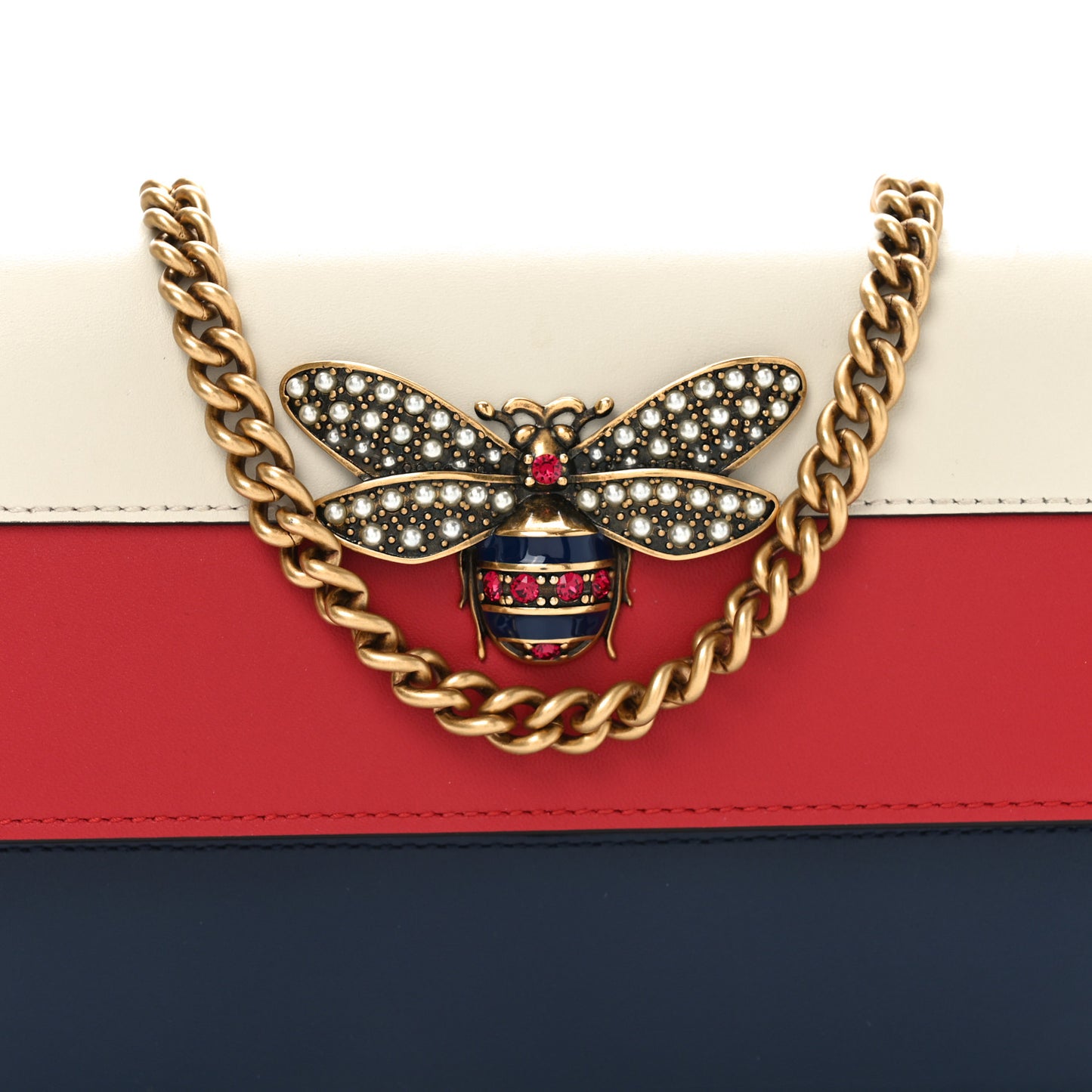 Calfskin Queen Margaret Chain Wallet Blue Agata Hibiscus Red Mystic White