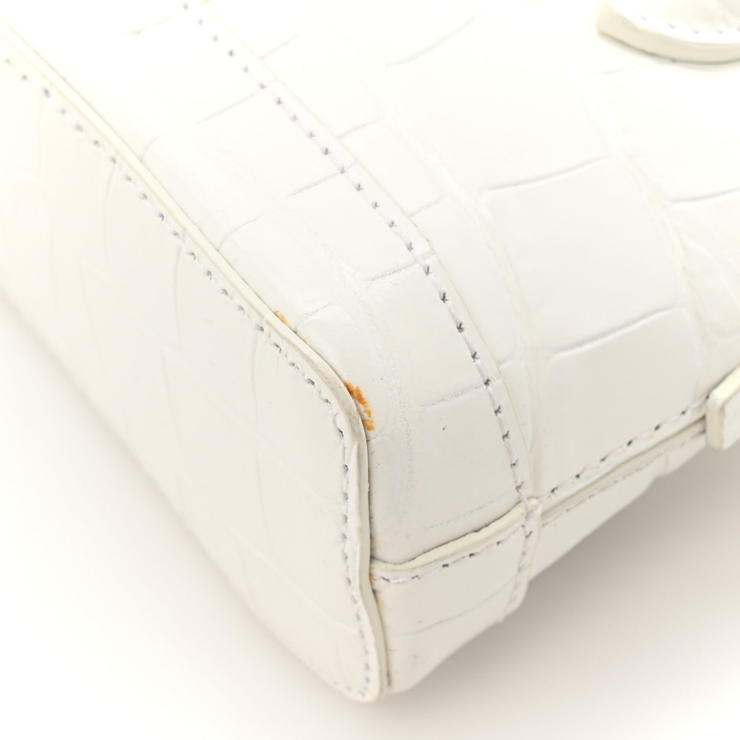 Calfskin Logo Crocodile Embossed Mini Ville Top Handle Bag White Black