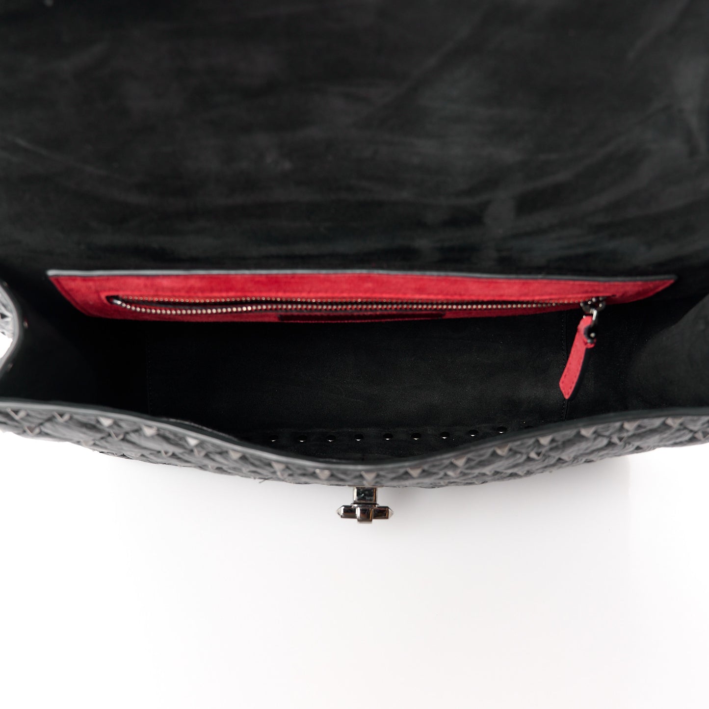 Craquele Nappa Large Rockstud Spike Shoulder Bag Black
