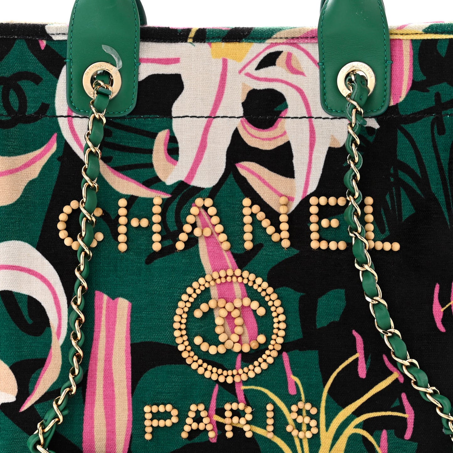 Velvet Calfskin Beaded Small Deauville Tote Pink Green Black