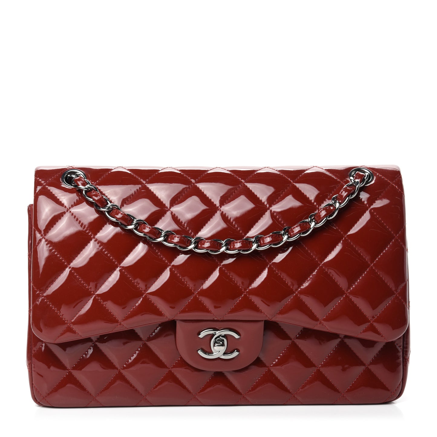 Patent Quilted Jumbo Double Flap Dark Red