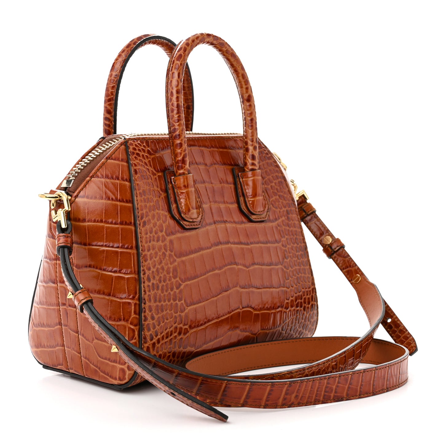 Calfskin Crocodile Embossed Mini Antigona Cognac