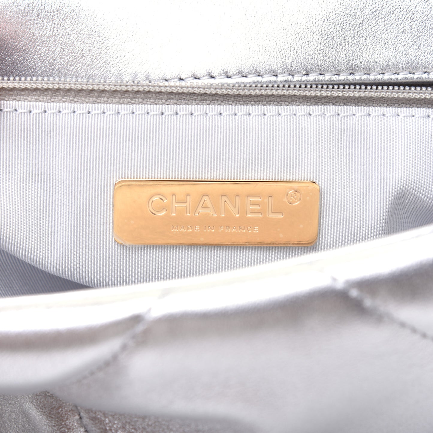 Metallic Lambskin Quilted Medium Chanel 19 Flap Silver