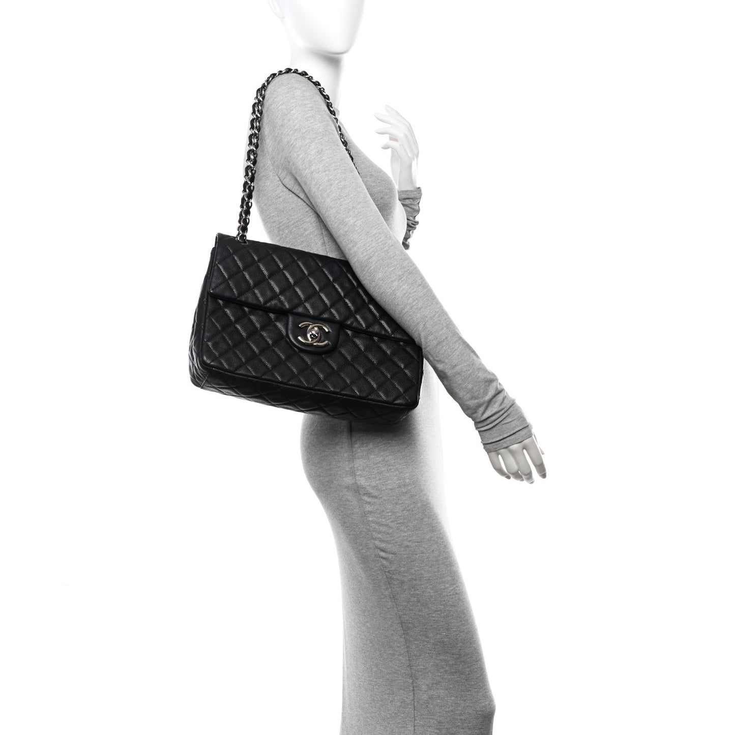 Washed Caviar Quilted Maxi Single Flap Black