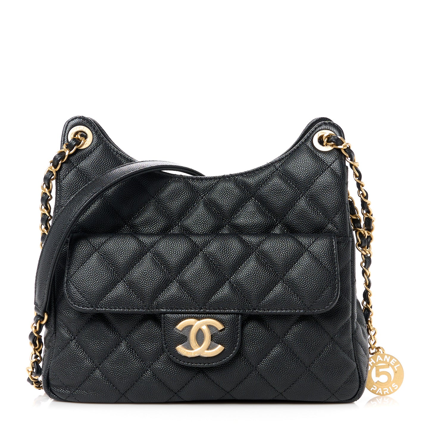 Caviar Quilted Wavy CC Hobo Black