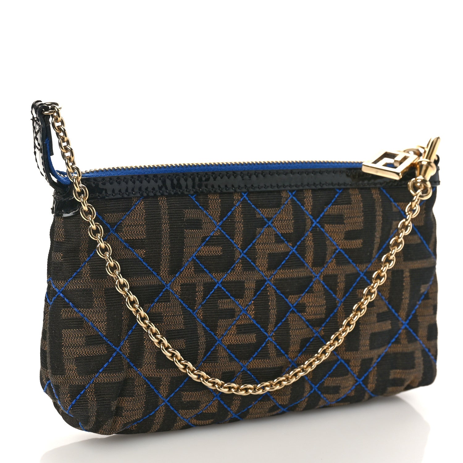 Fendi Zucca Quilted Pochette Tobacco Blue 3 of 8