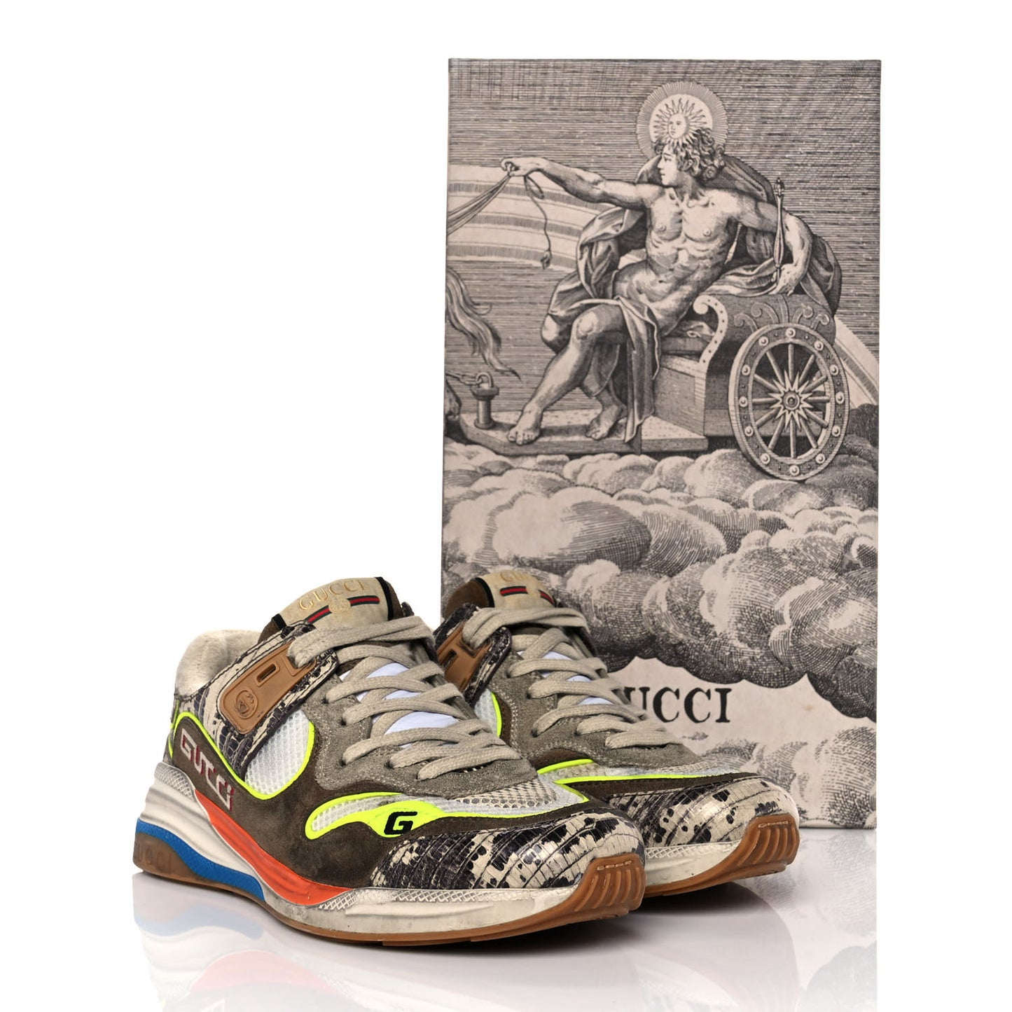 Suede Calfskin Tejus Printed Womens Ultrapace Sneakers 36 Natural Ardesia Neon Yellow