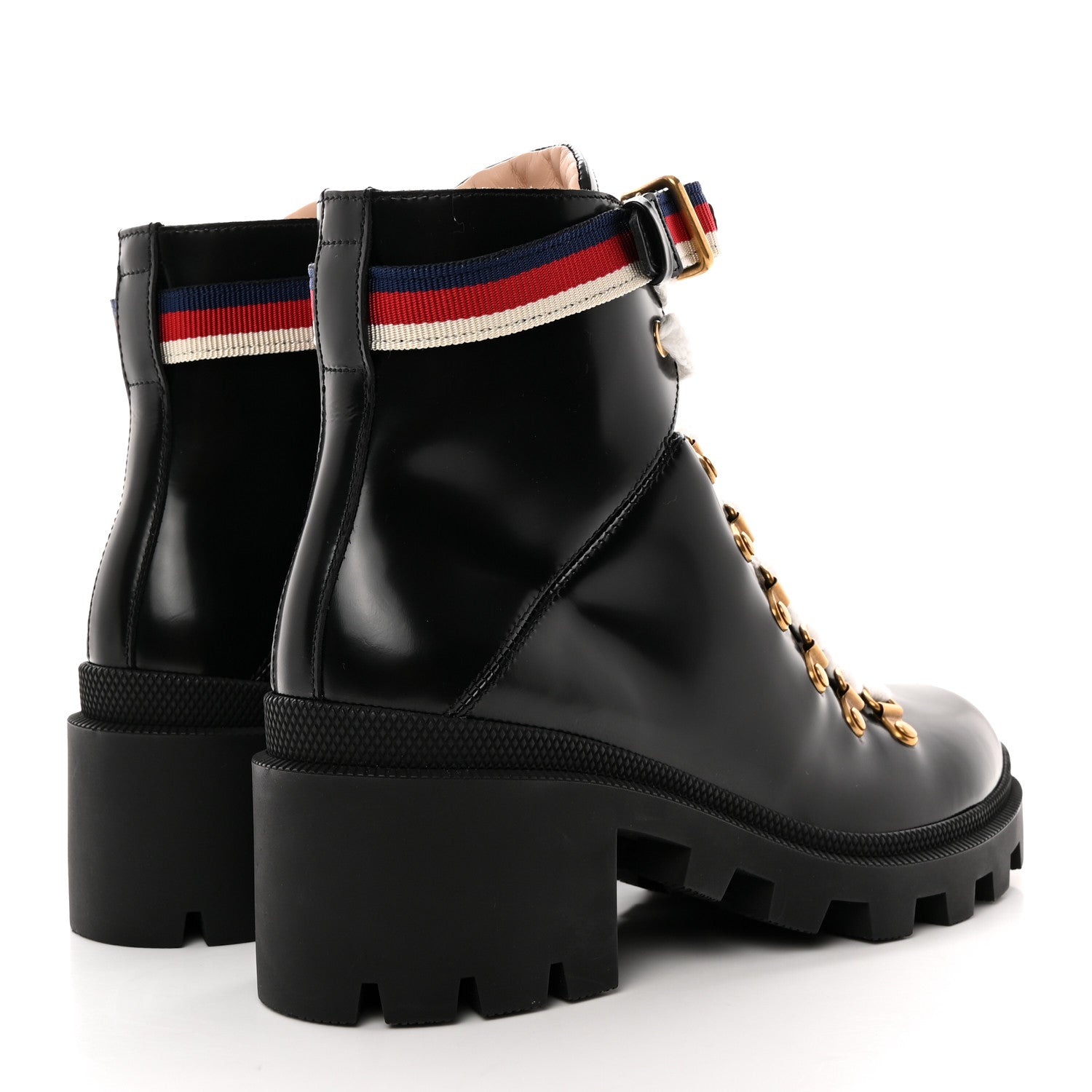 Gucci Calfskin Sylvie Web Womens Lace Up Combat Boots 37 Black 4 of 11