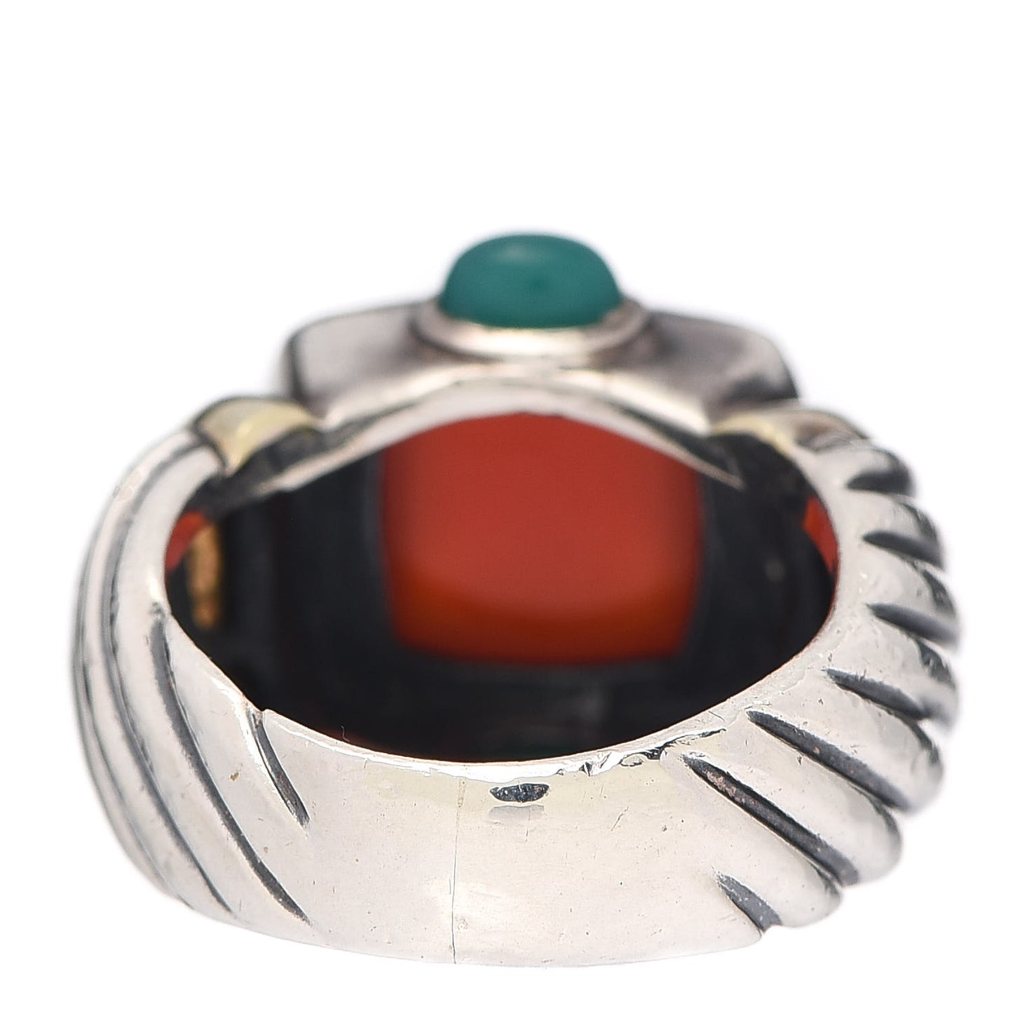 Sterling Silver 14K Yellow Gold Chalcedony Carnelian Renaissance Cable Ring 50 5.5