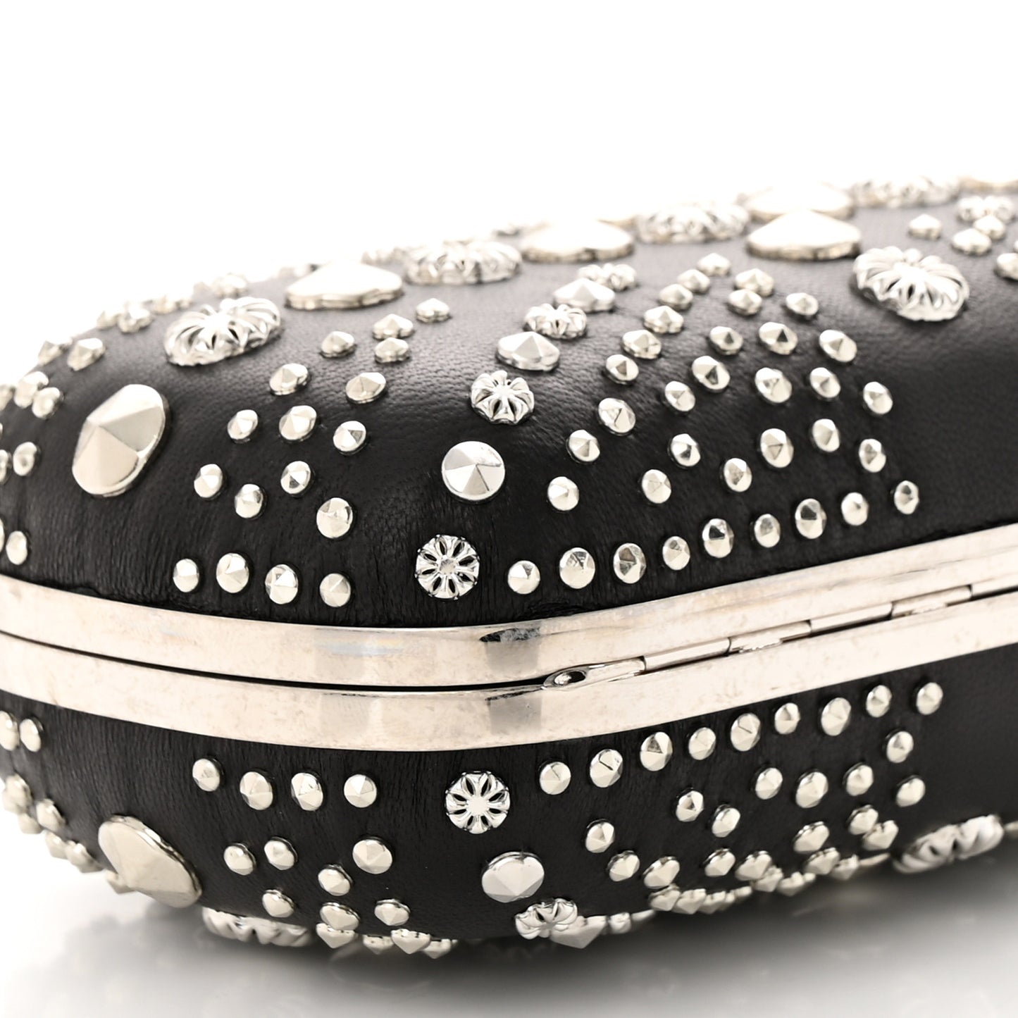 Nappa Studded Britannia Skull Box Clutch Black