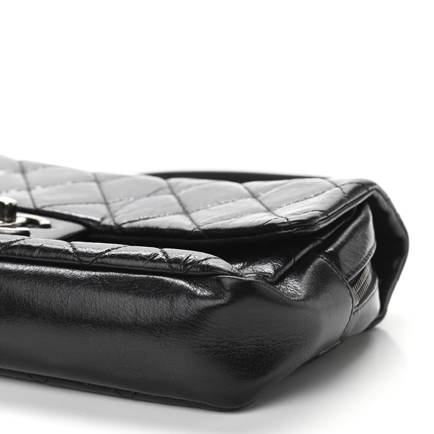 Glazed Calfskin Quilted Medium Duo Color Flap Black