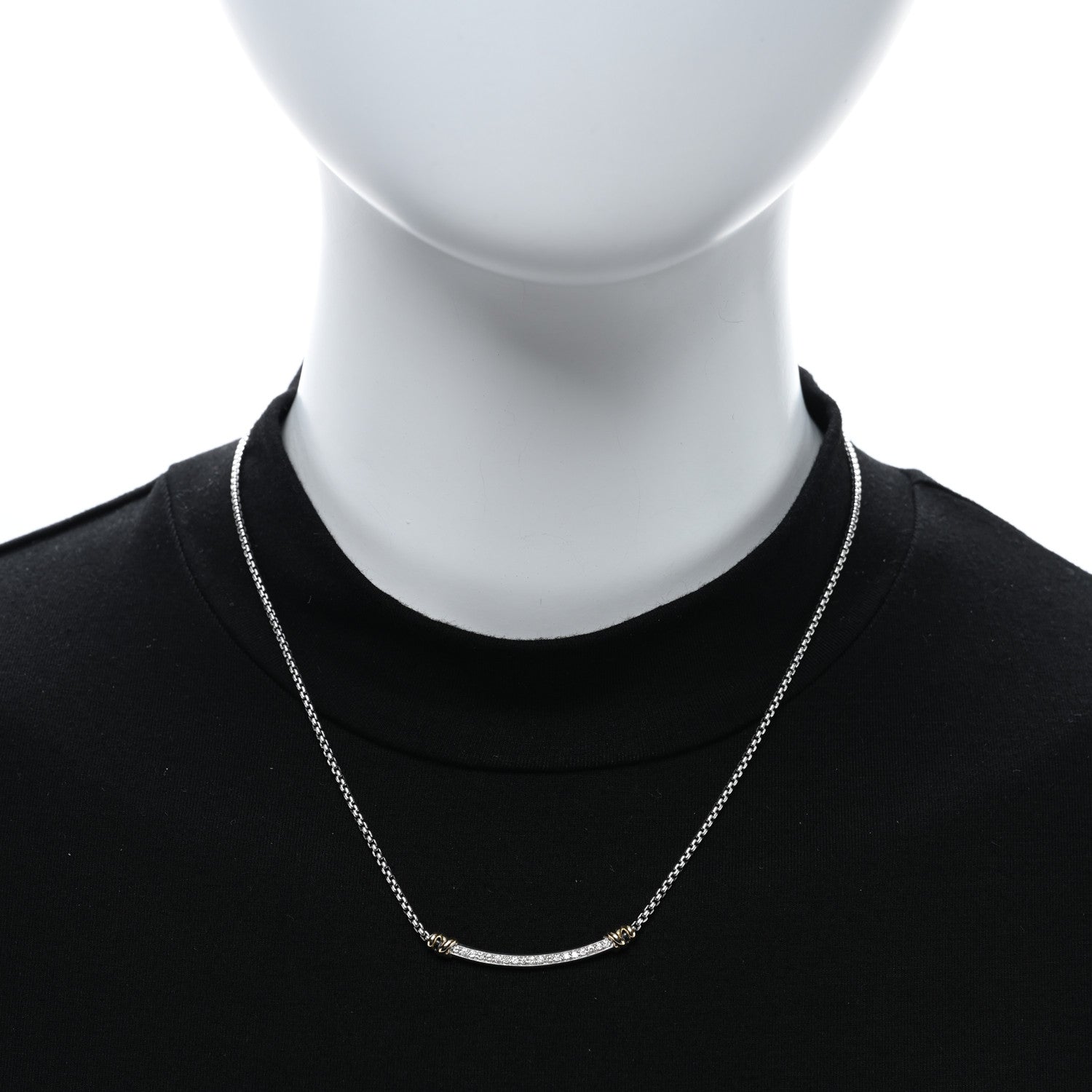 David Yurman Sterling Silver 18K Yellow Gold Diamond Petite Helena Wrap Station Necklace 2 of 4