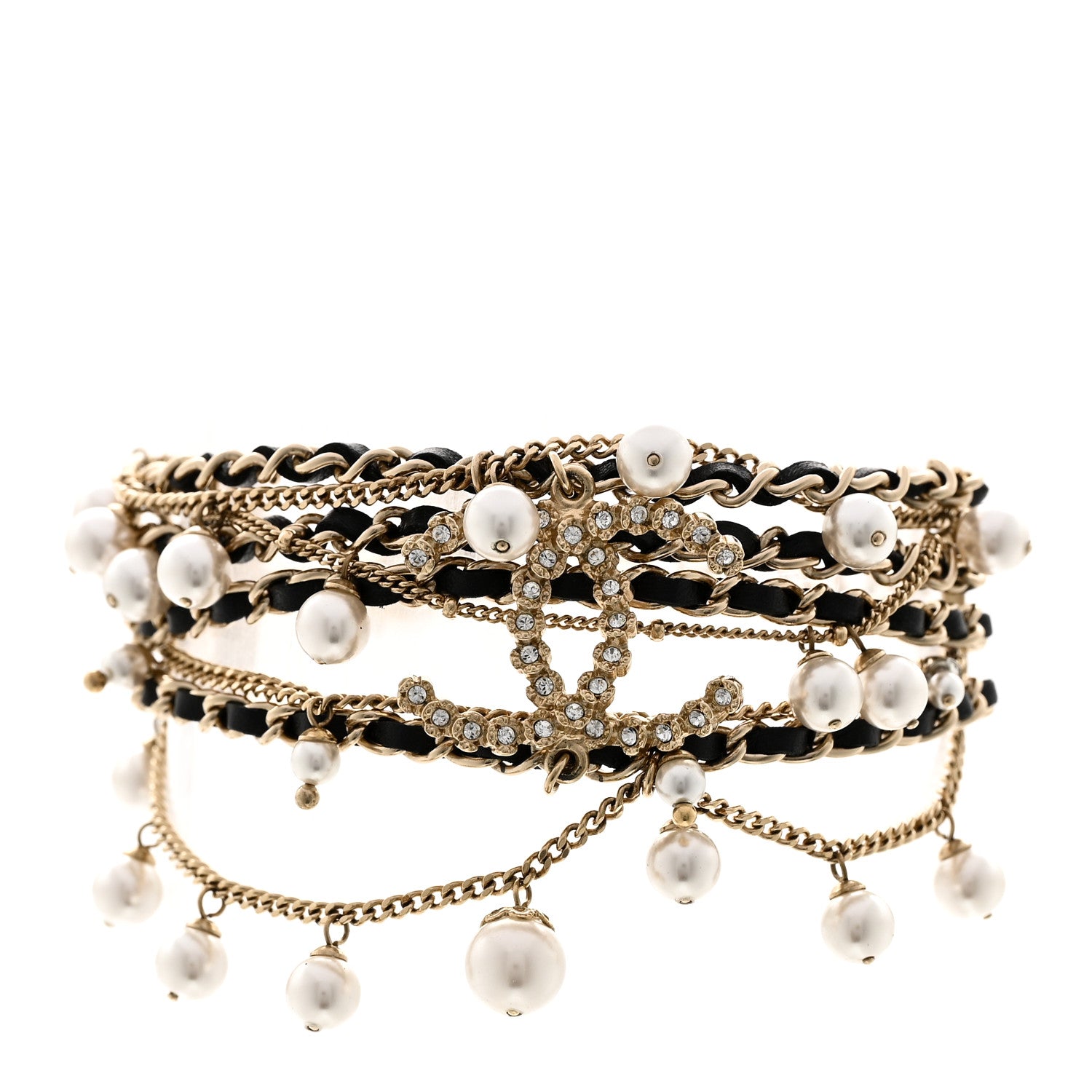 Chanel Lambskin Pearl Crystal Multistrand Chain CC Bracelet