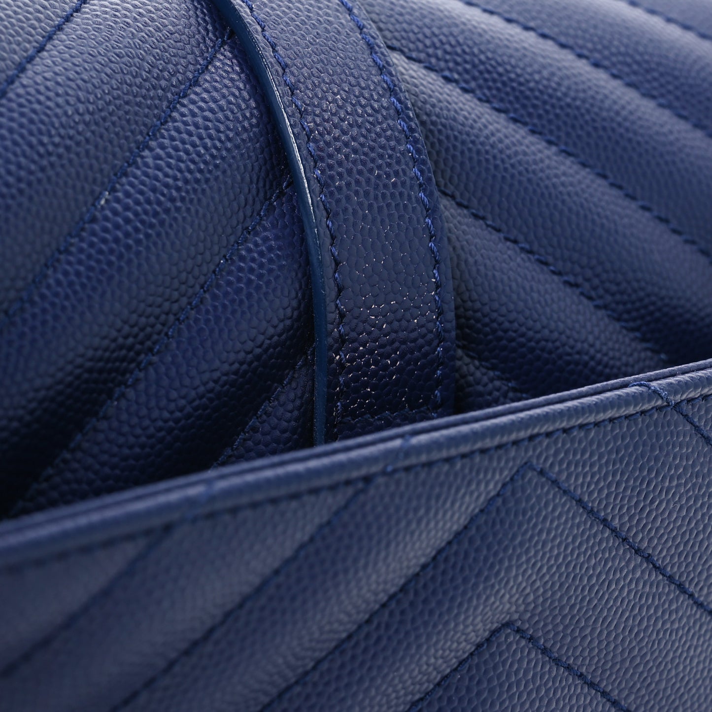 Grain De Poudre Matelasse Chevron Large Monogram Satchel Navy Blue