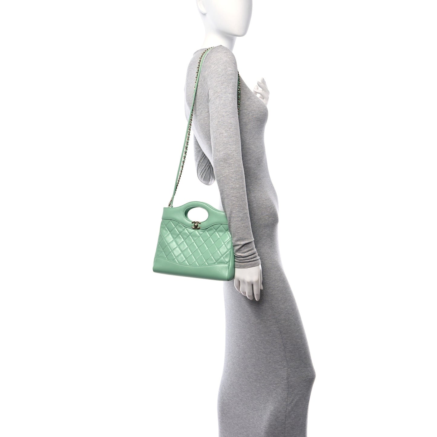 Shiny Lambskin Quilted Mini 31 Shopping Bag Light Green