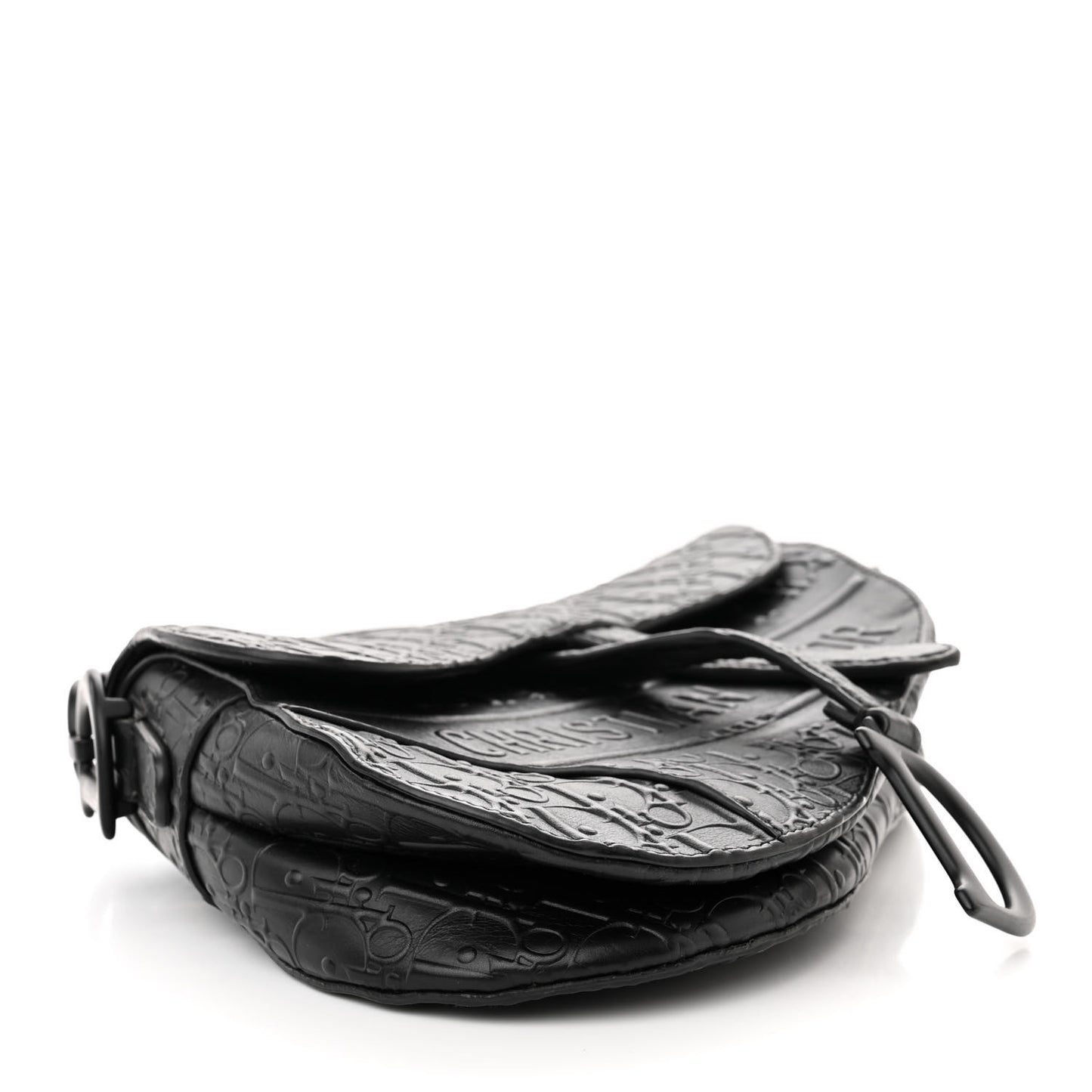Calfskin Embossed Oblique Saddle Bag Black