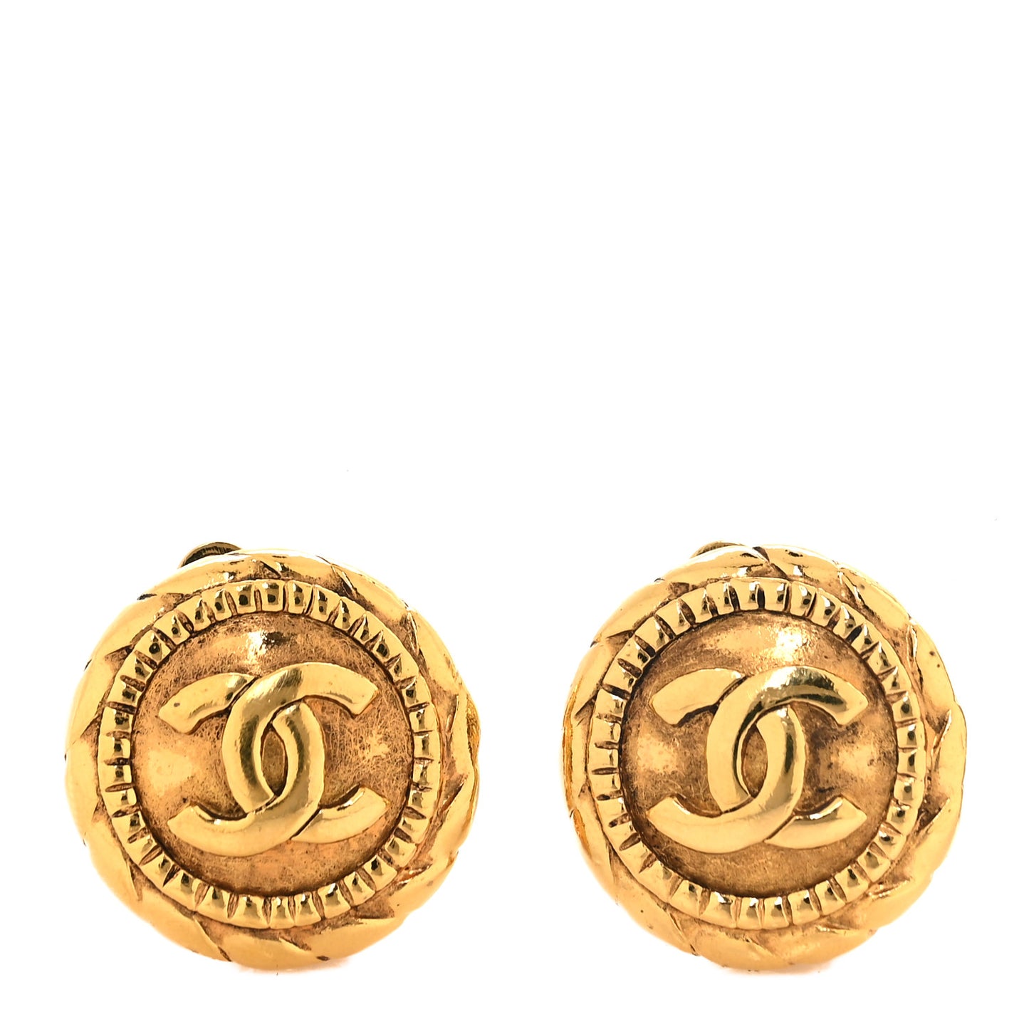 Round CC Clip On Earrings Gold