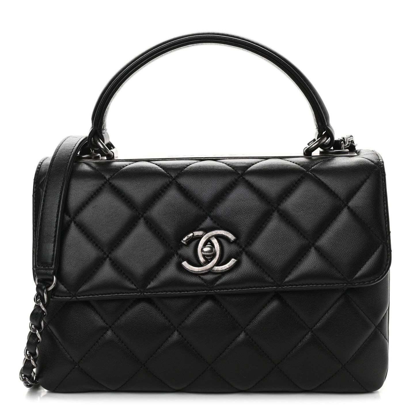 Lambskin Quilted Small Trendy CC Dual Handle Flap Bag Black