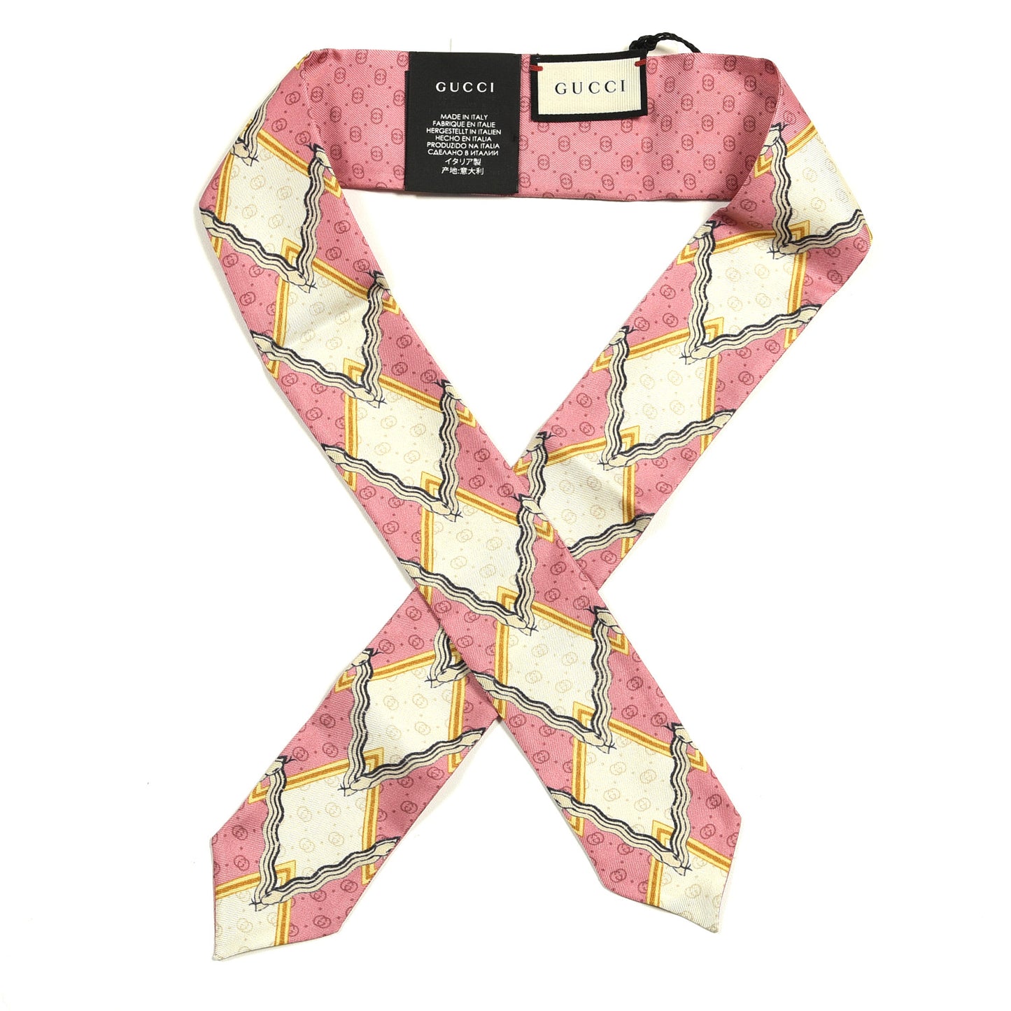 Silk GG Monogram Neck Bow Scarf Roseate Ivory