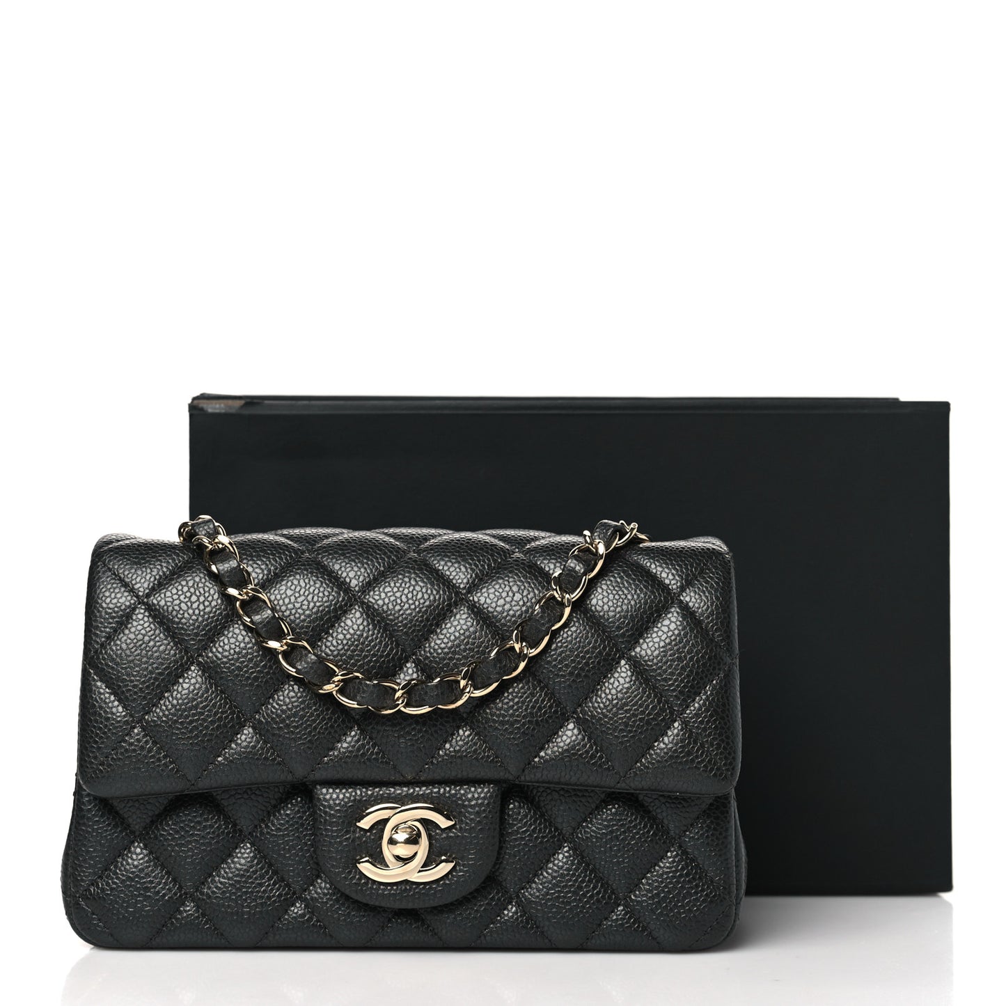 Metallic Caviar Quilted Mini Rectangular Flap Dark Grey
