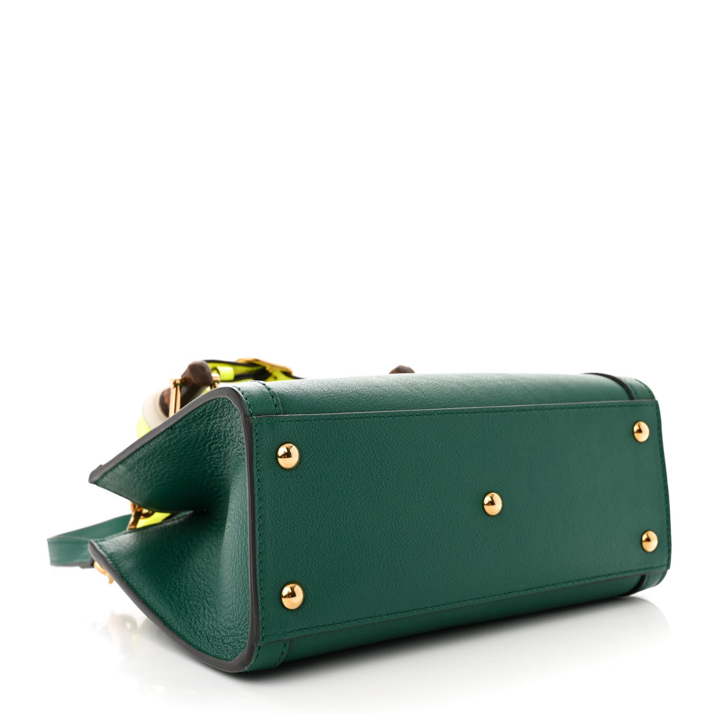 Wonka Grain Calfskin Mini Diana Tote Bag Green Yellow Fluo