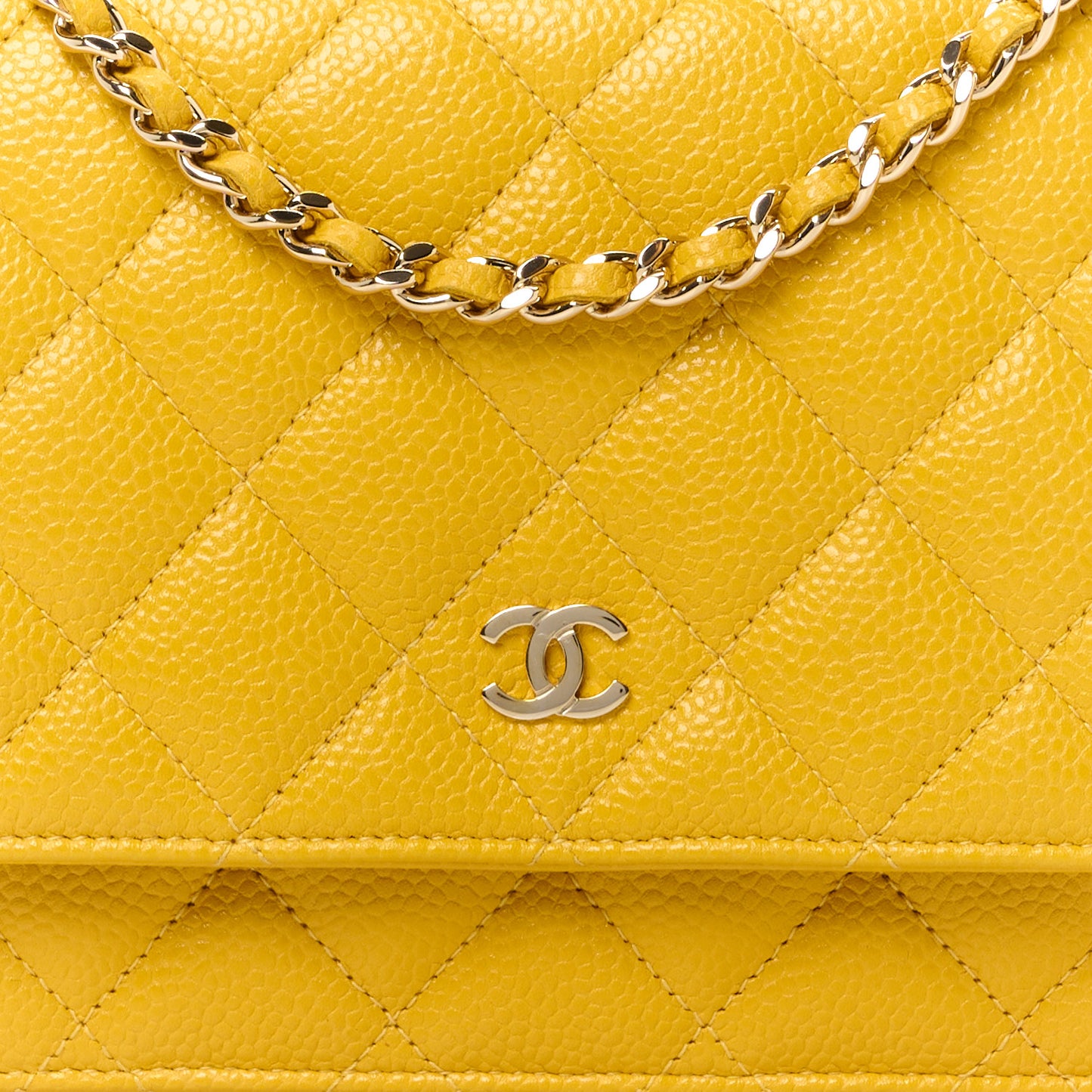 Caviar Quilted Wallet on Chain WOC Yellow