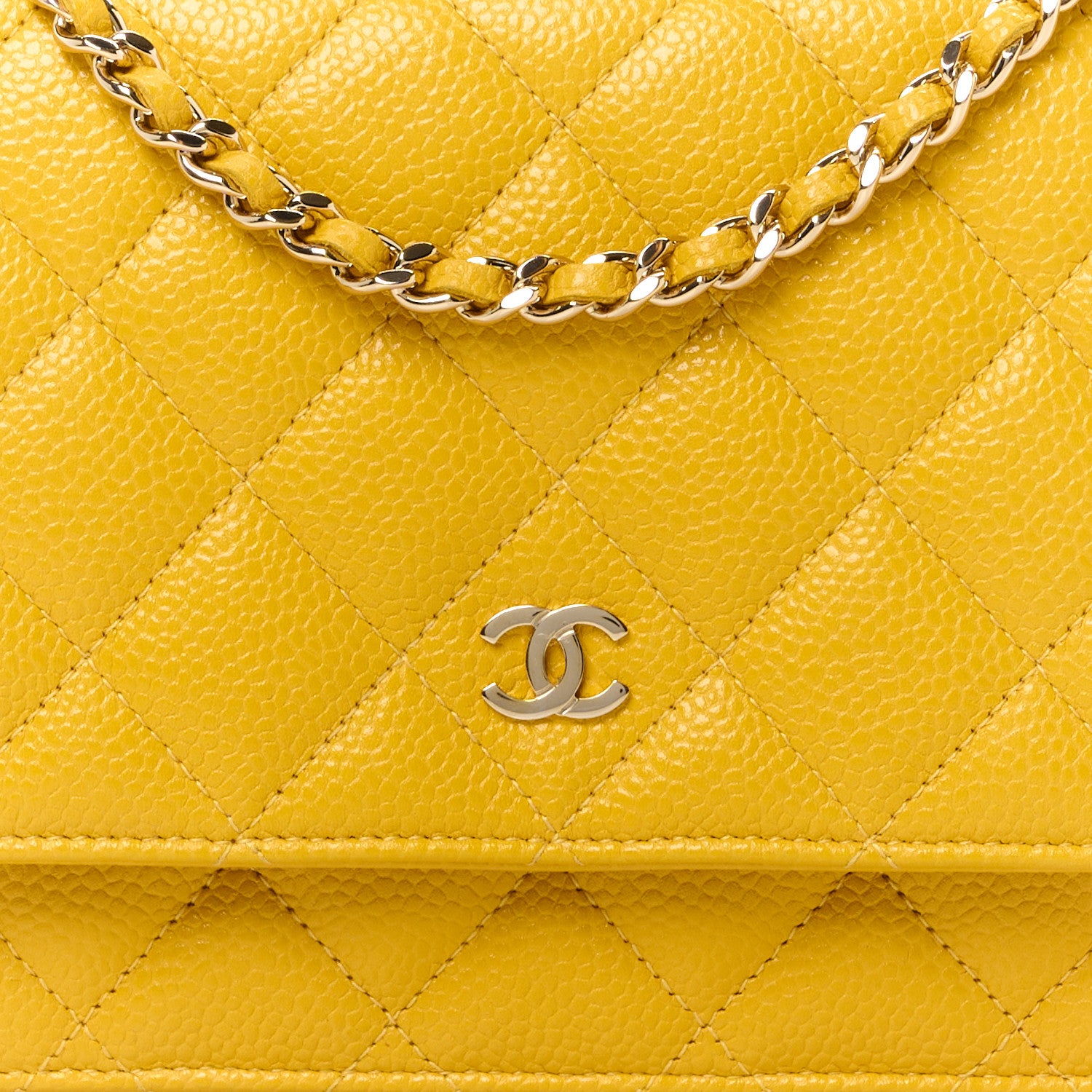 Chanel Caviar Quilted Wallet on Chain WOC Yellow 9 of 12