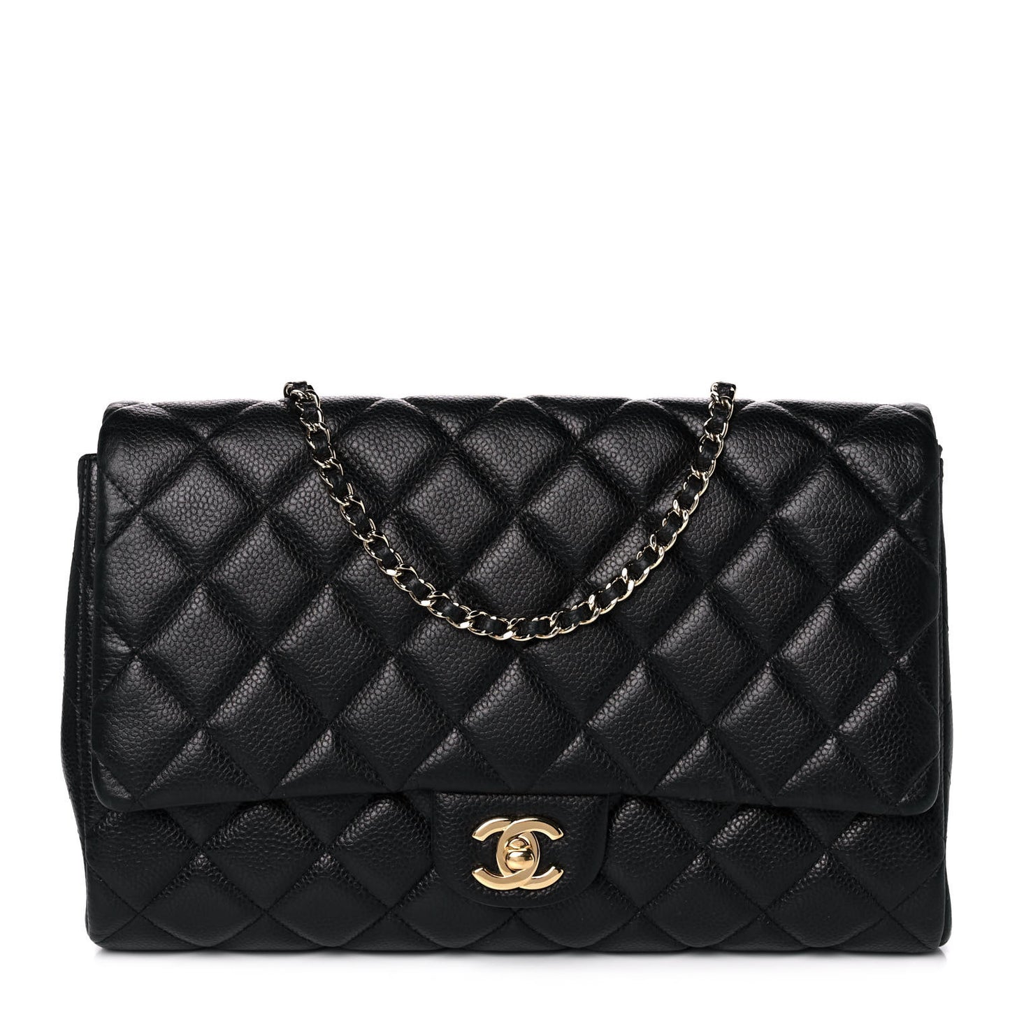 Caviar Quilted Clutch With Chain Flap Black