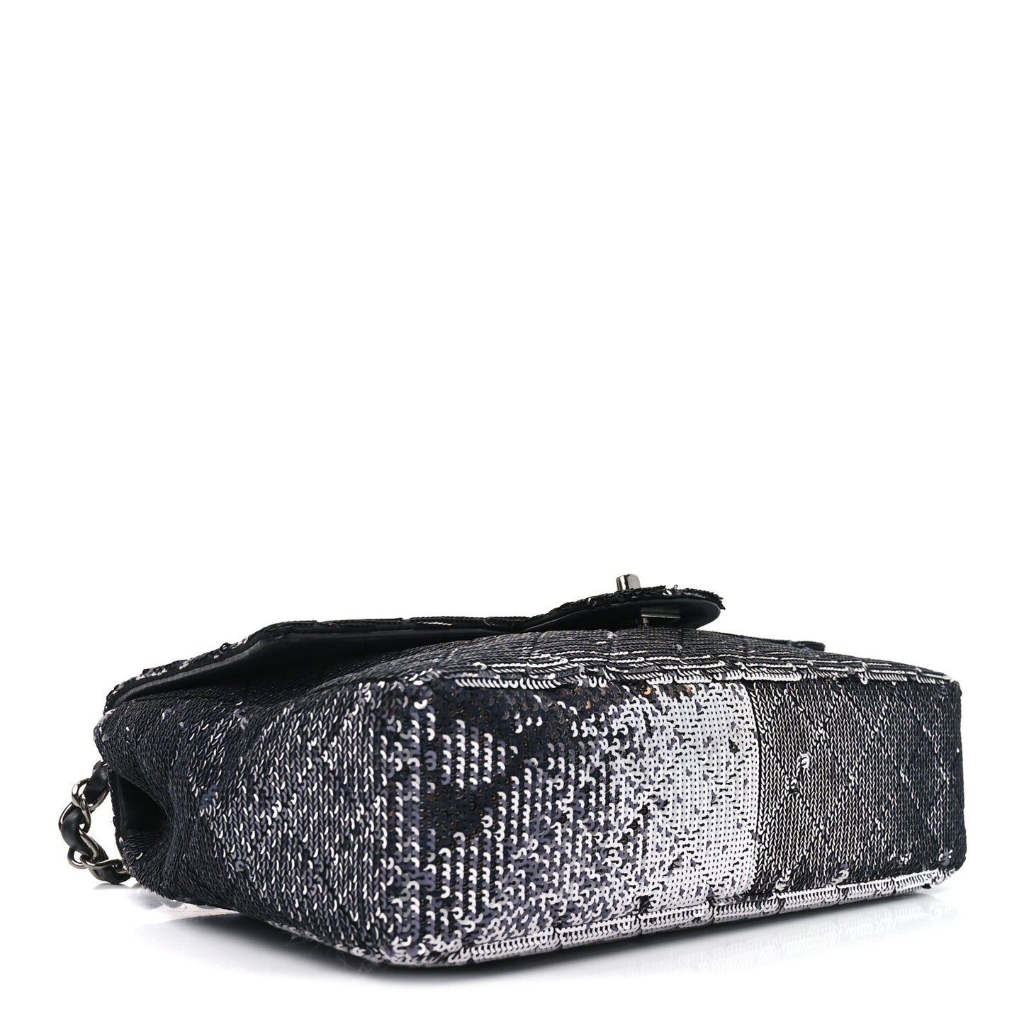 Sequin Quilted Small Single Flap Black Silver