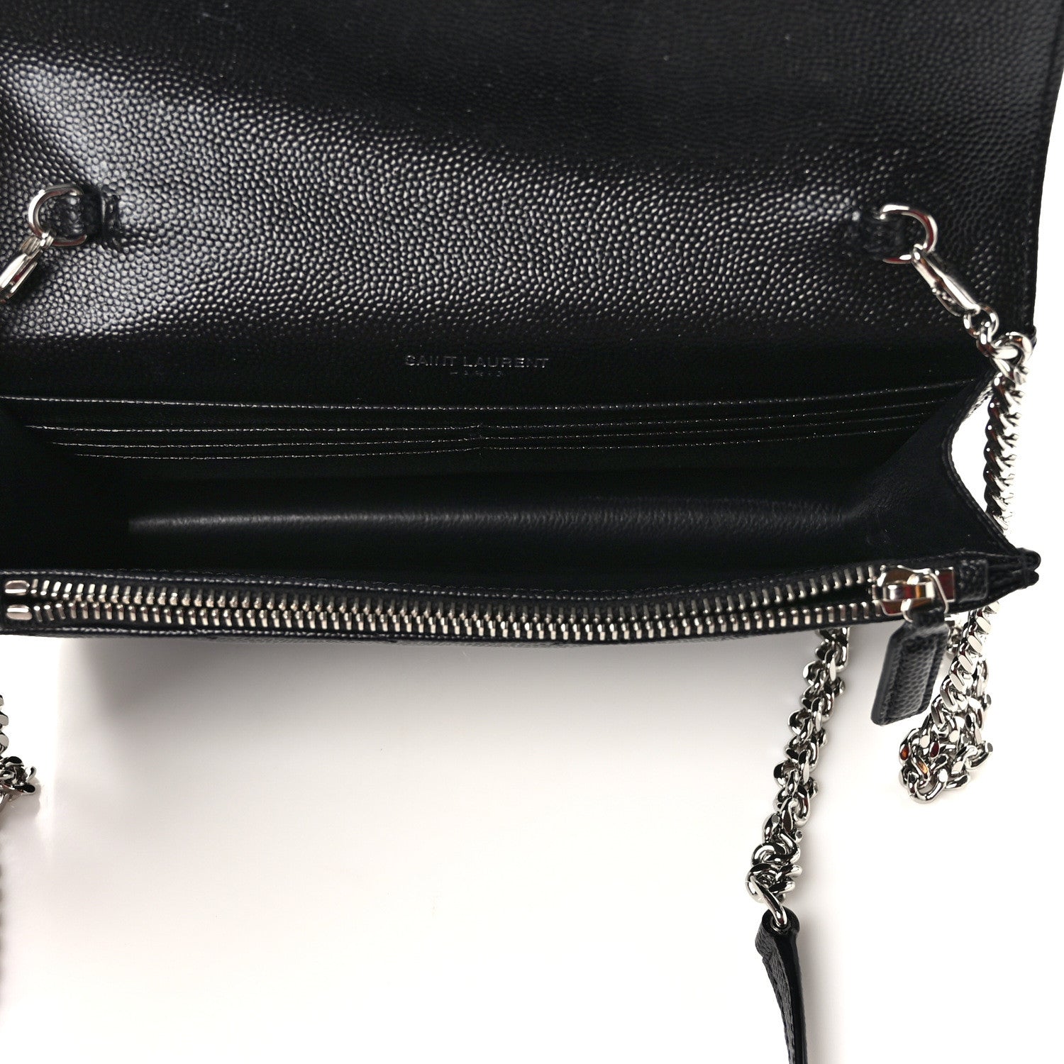 Saint Laurent Grain De Poudre Matelasse Chevron Monogram Envelope Chain Wallet Black 5 of 11
