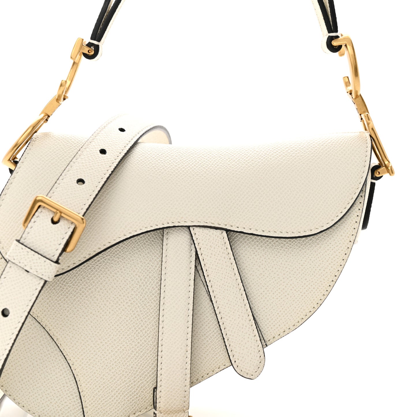 Grained Calfskin Mini Saddle Bag With Strap White