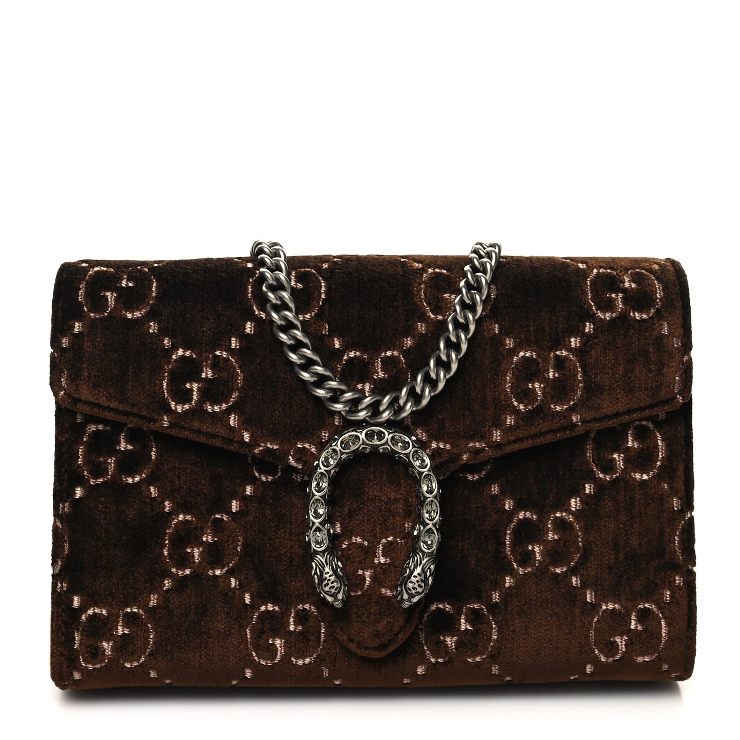 Velvet GG Monogram Mini Dionysus Chain Wallet Brown