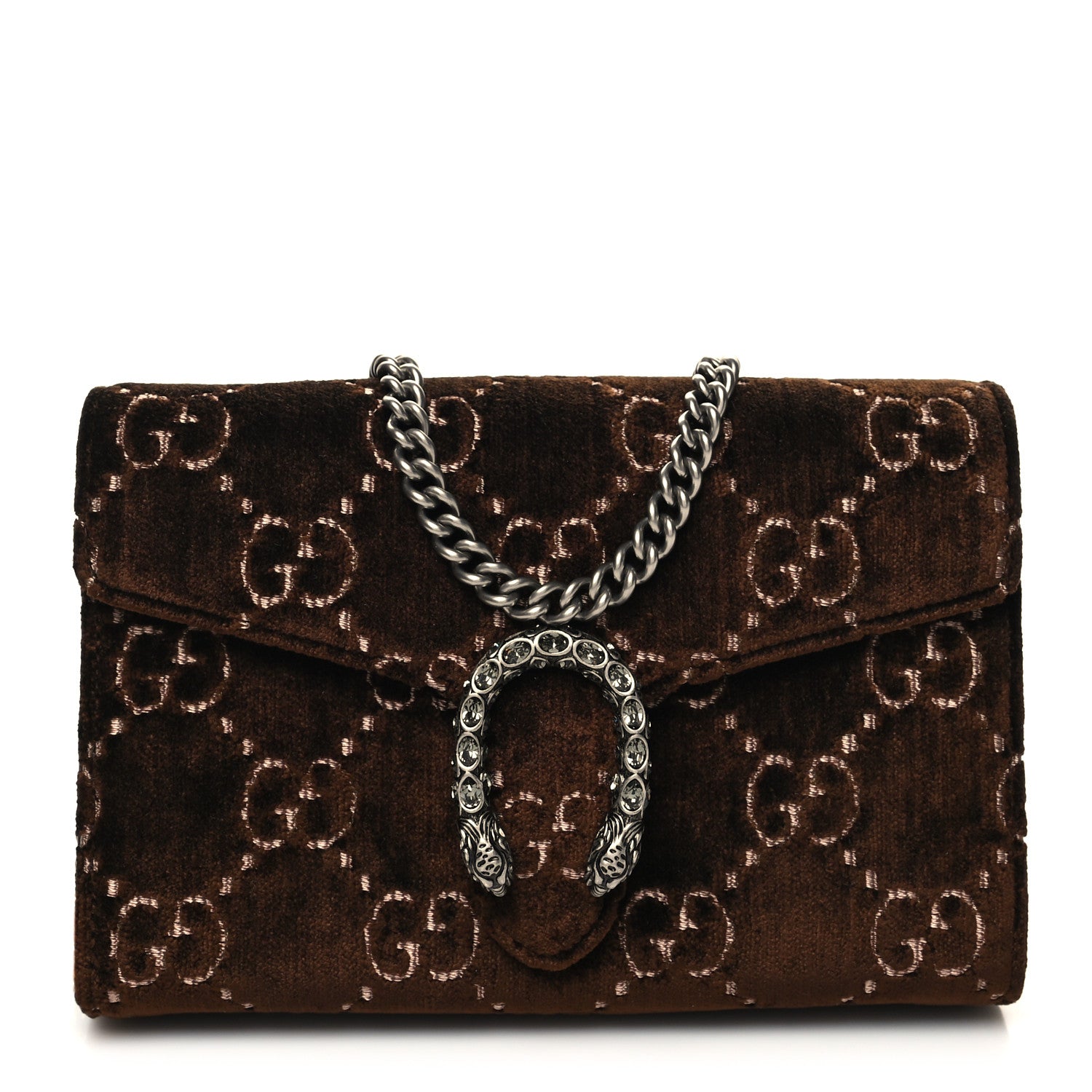Gucci Velvet GG Monogram Mini Dionysus Chain Wallet Brown 1 of 11