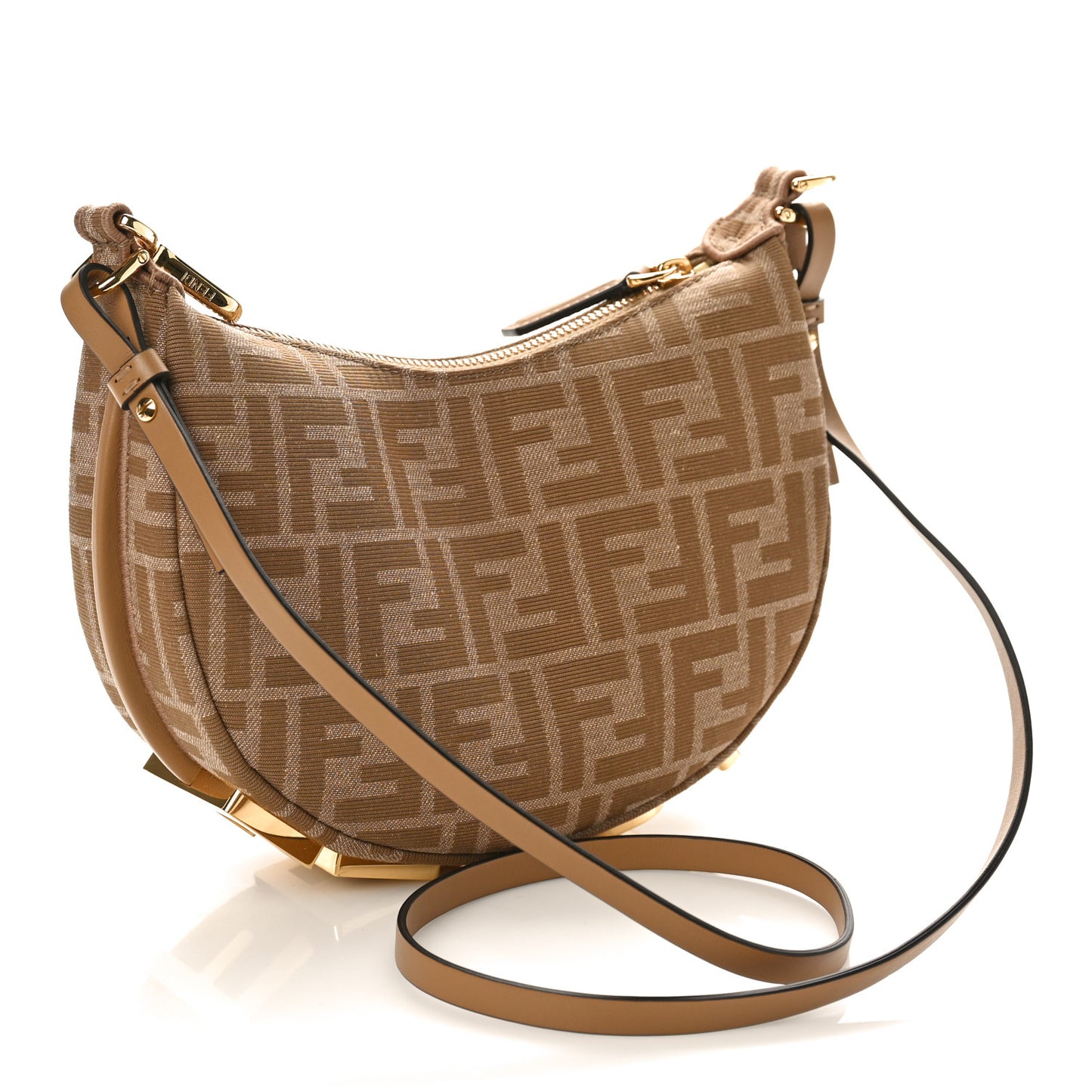 Fabric Jacquard Vitello Grace FF 1974 Mini Fendigraphy Hobo Bag Beige