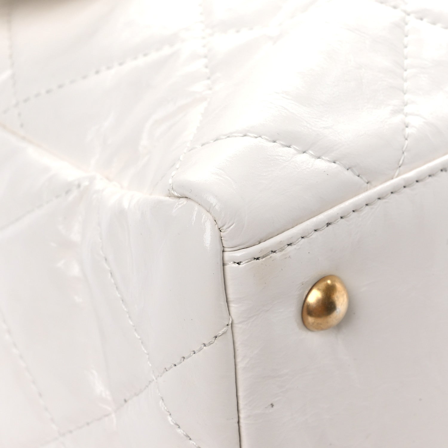 Chanel Shiny Crumpled Calfskin Quilted Large Bowling Bag White 9 of 13