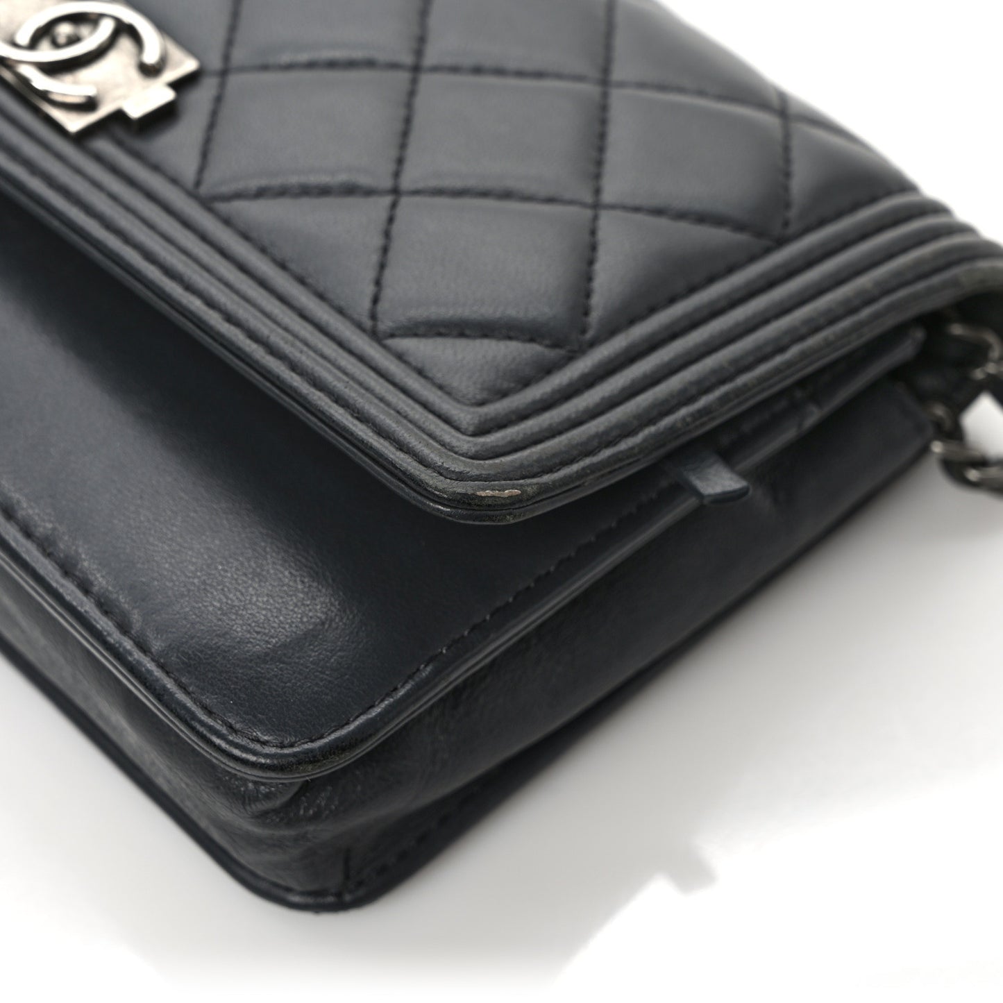 Lambskin Quilted Boy Wallet On Chain WOC Dark Grey