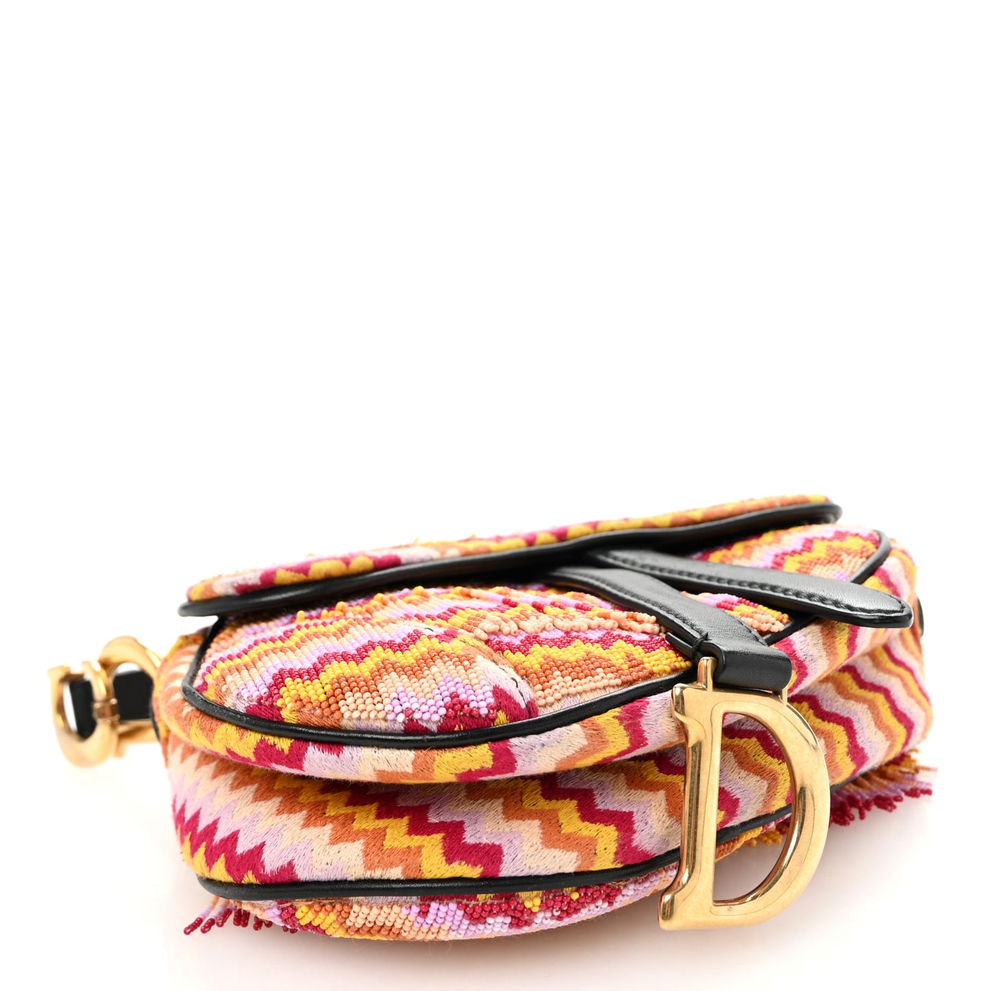 Embroidered Fringe Beaded Mini Saddle Bag Multicolor