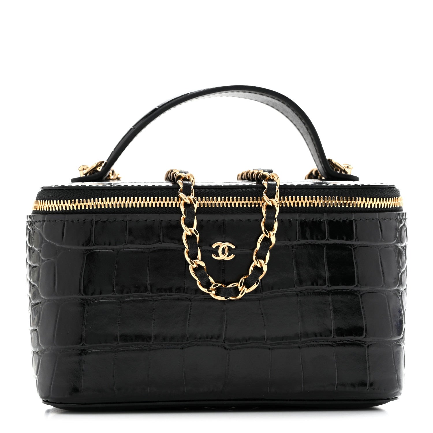 Chanel Calfskin Crocodile Embossed Crococo Small Top Handle Vanity