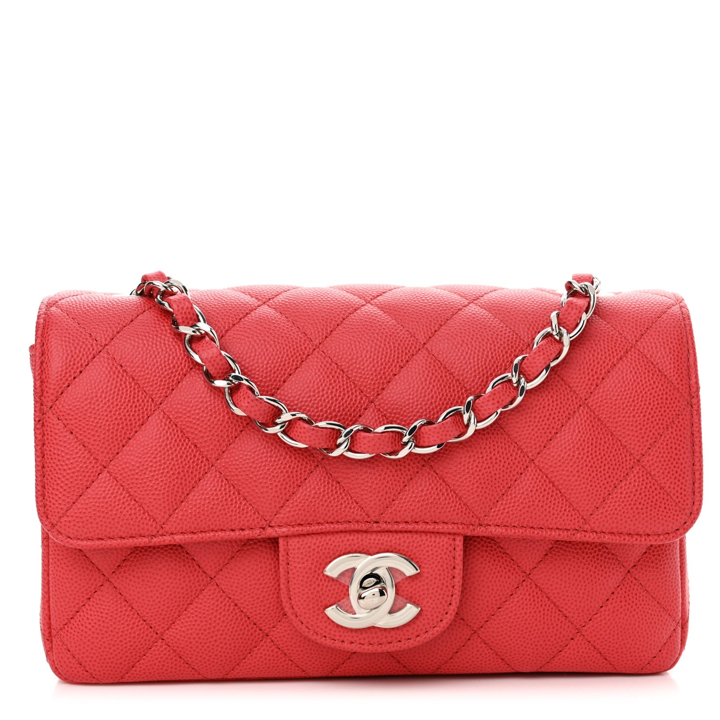 Caviar Quilted Mini Rectangular Flap Light Red