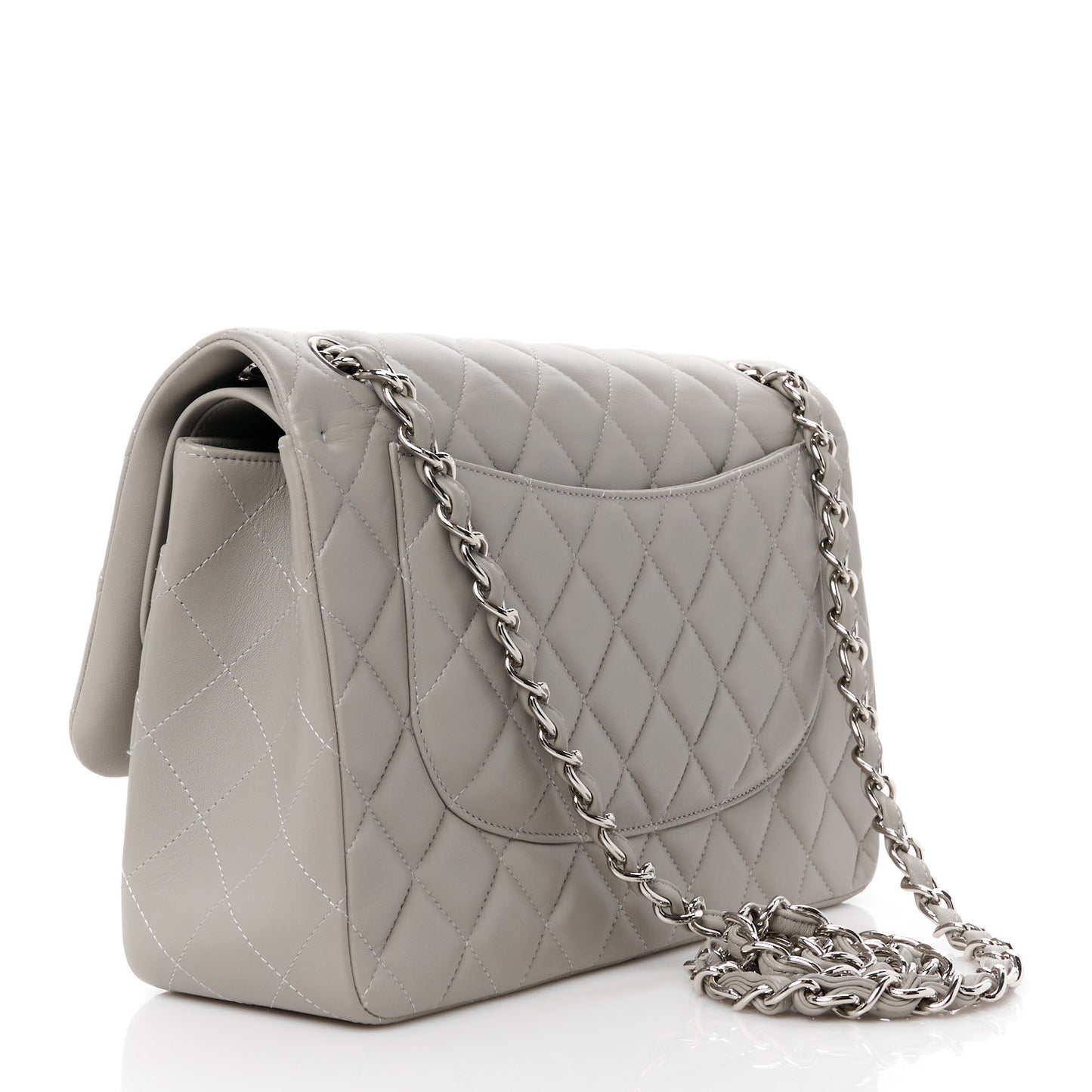 Lambskin Quilted Jumbo Double Flap Grey