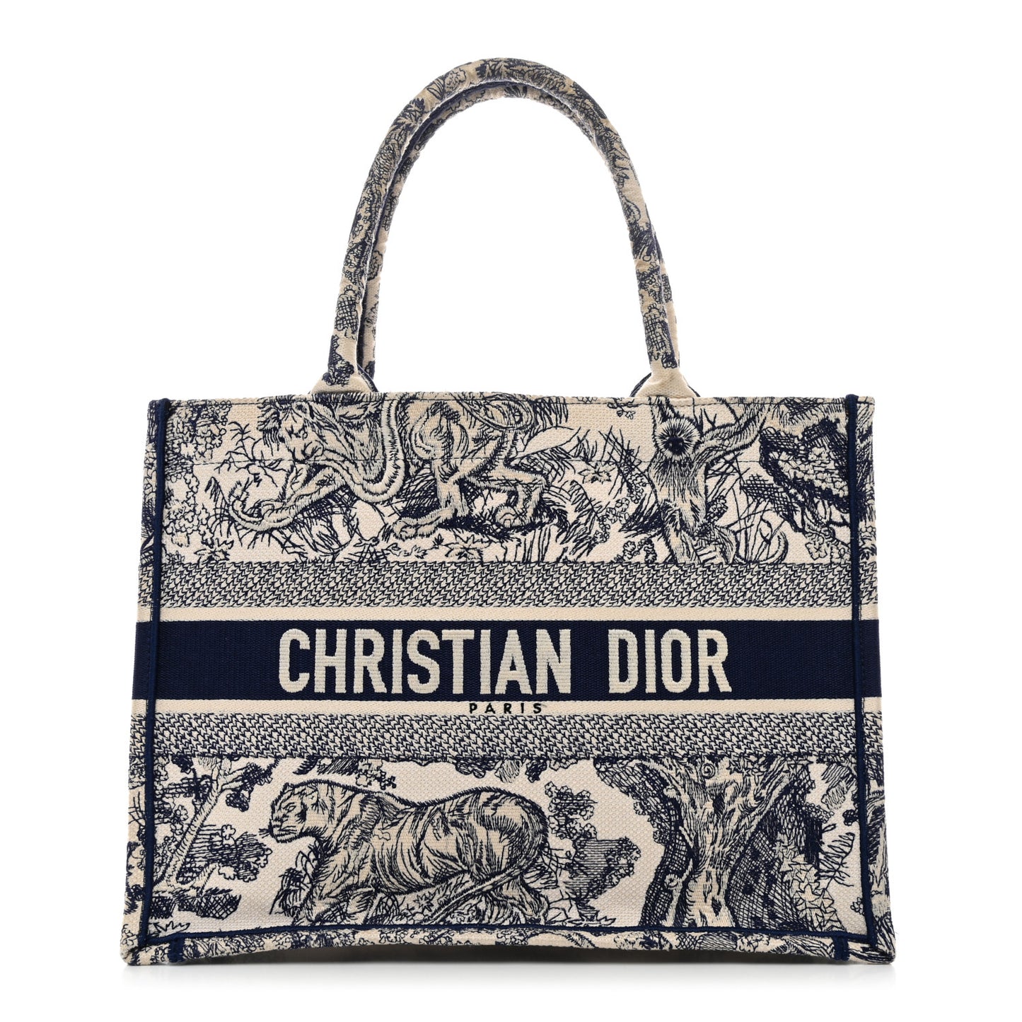 Canvas Embroidered Medium Dioriviera Toile De Jouy Book Tote Blue
