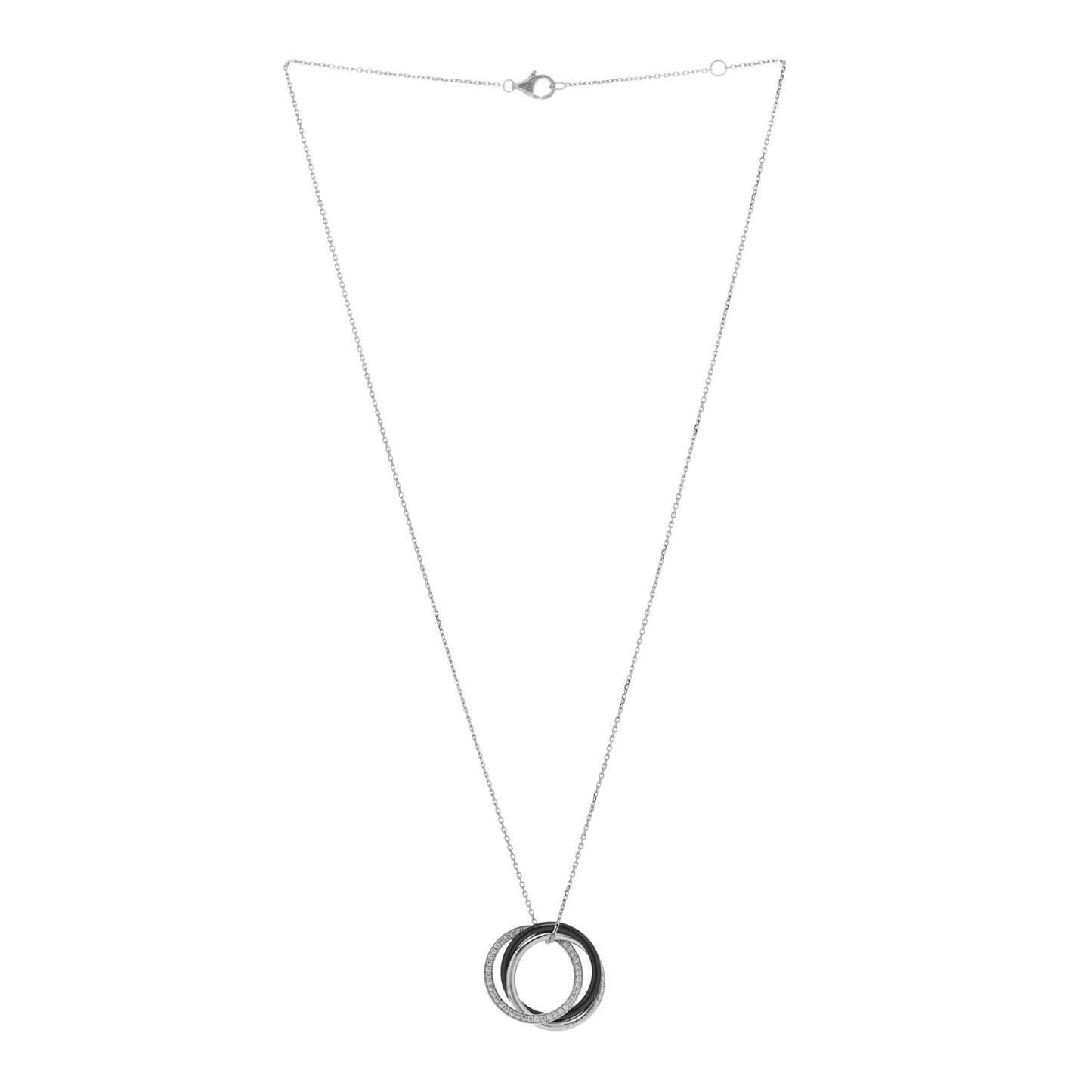 18K White Gold Black Ceramic Diamond Trinity Pendant Necklace