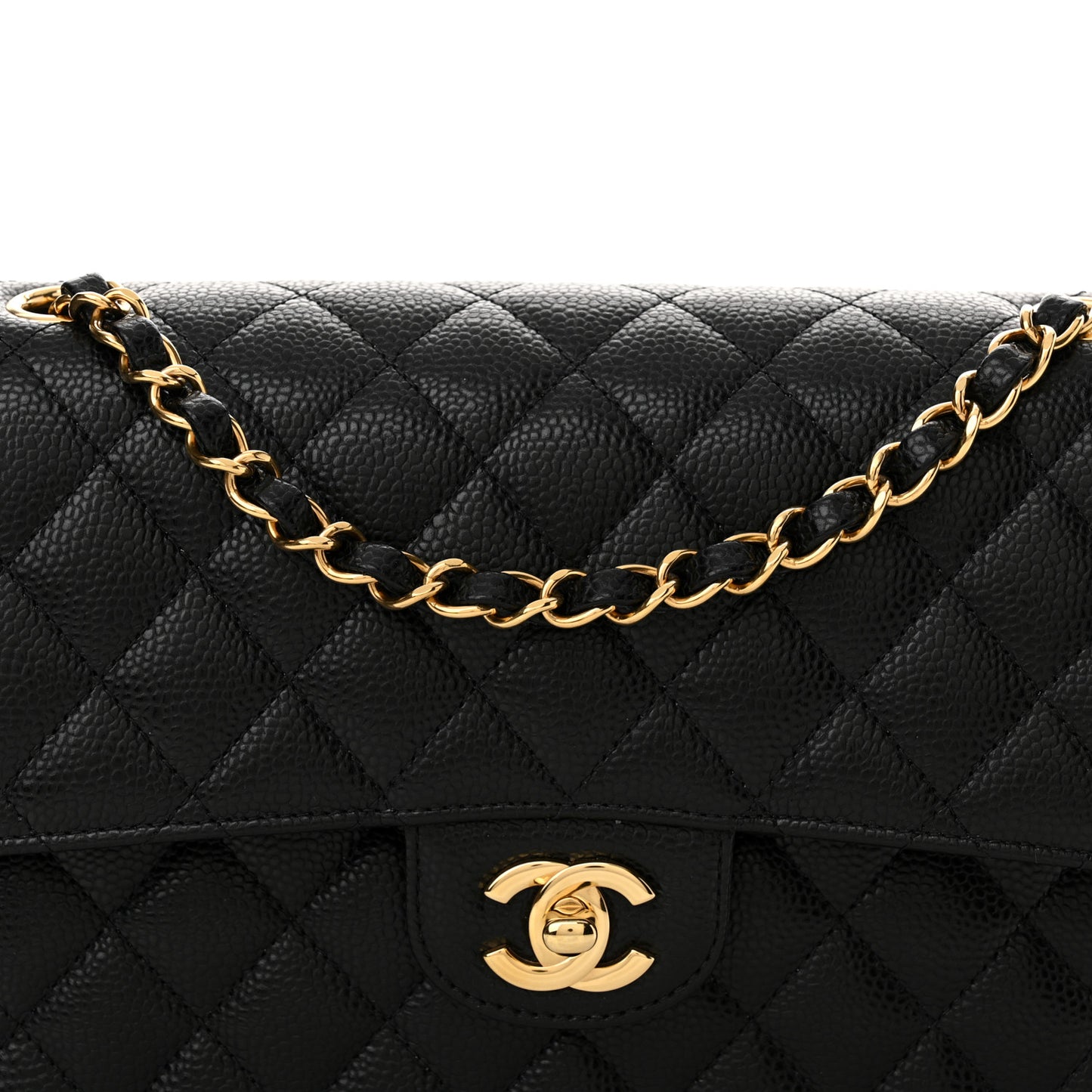 Caviar Quilted Medium Double Flap Black