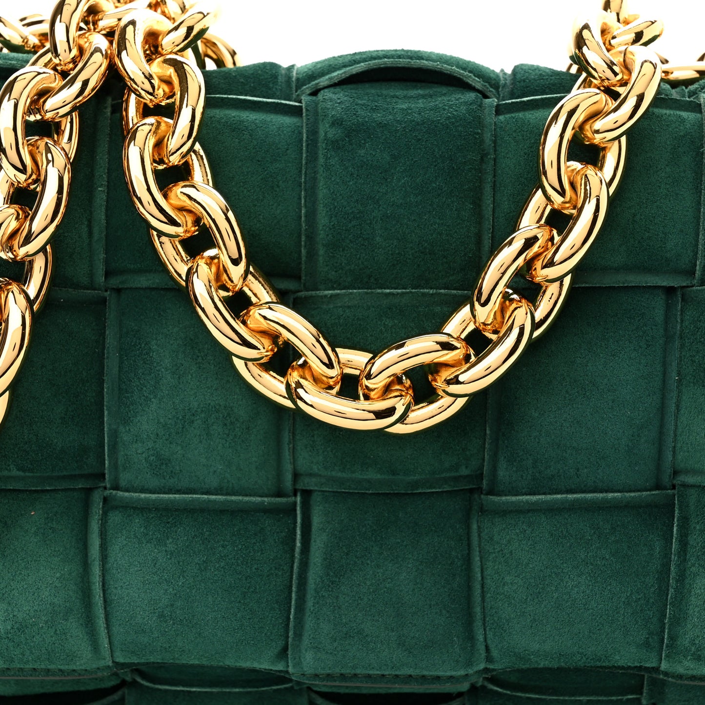 Suede Maxi Intrecciato Padded Chain Cassette Crossbody Bag Emerald Green