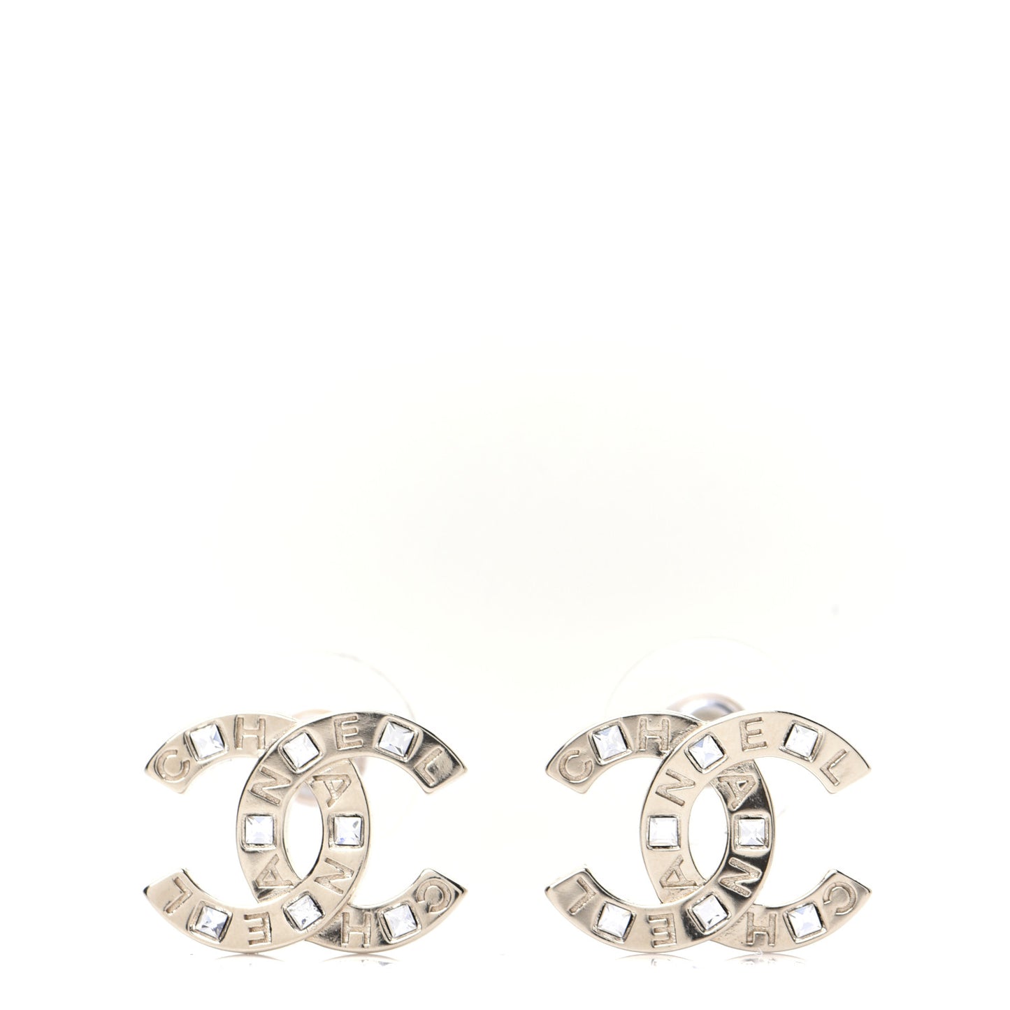 Crystal Metal CC Paris Button Stud Earrings Gold