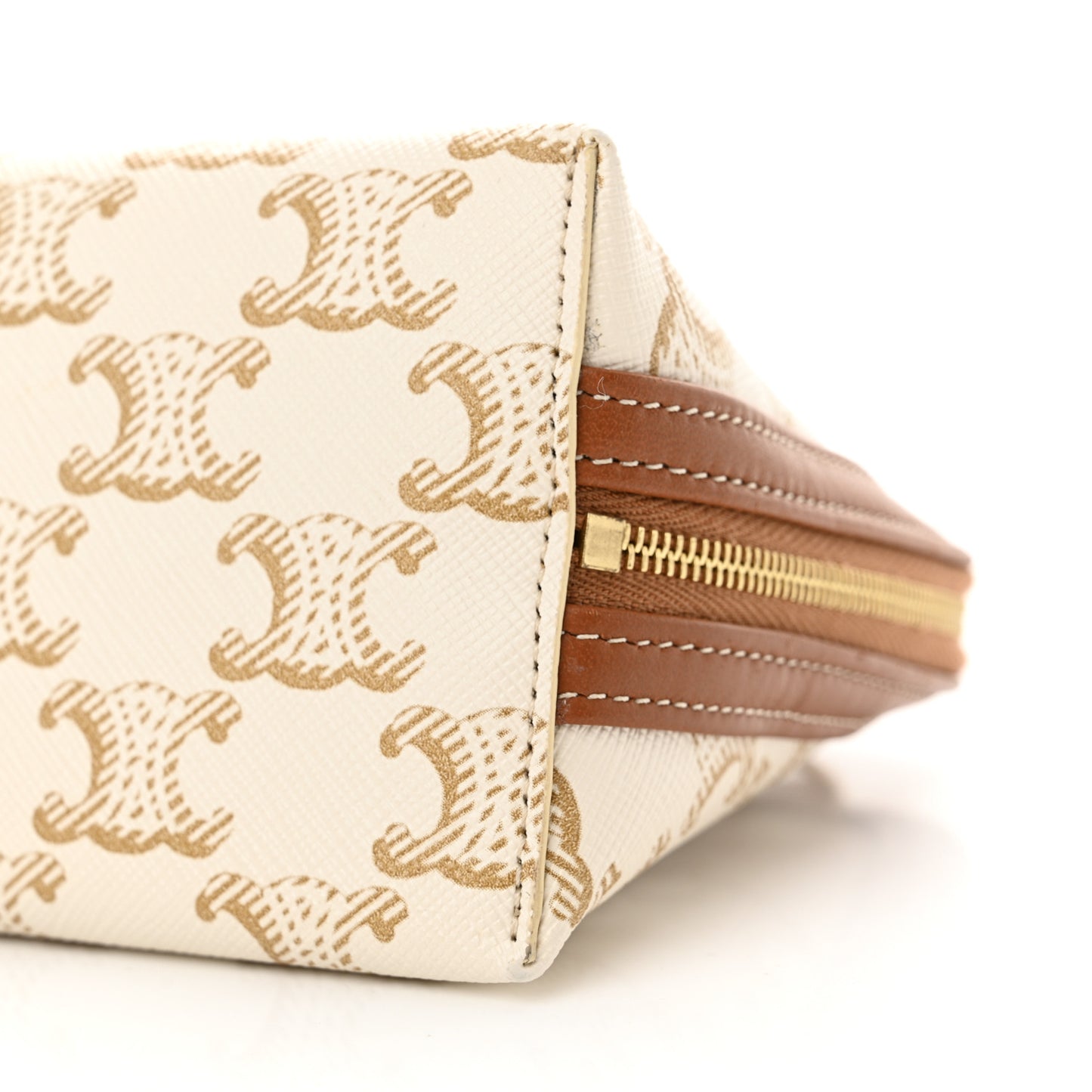 Lambskin Triomphe Canvas Clutch With Chain White Tan