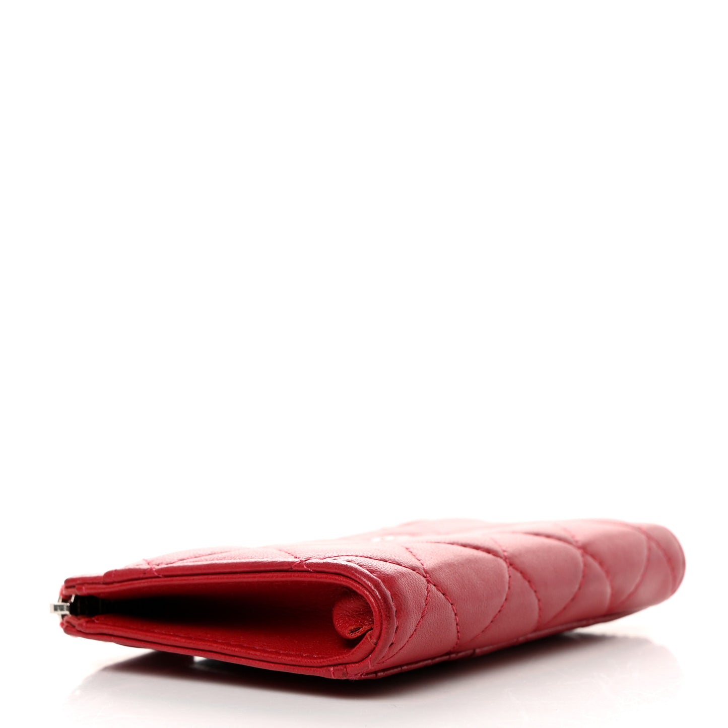 Lambskin Quilted CC Zip Around Card Holder Red
