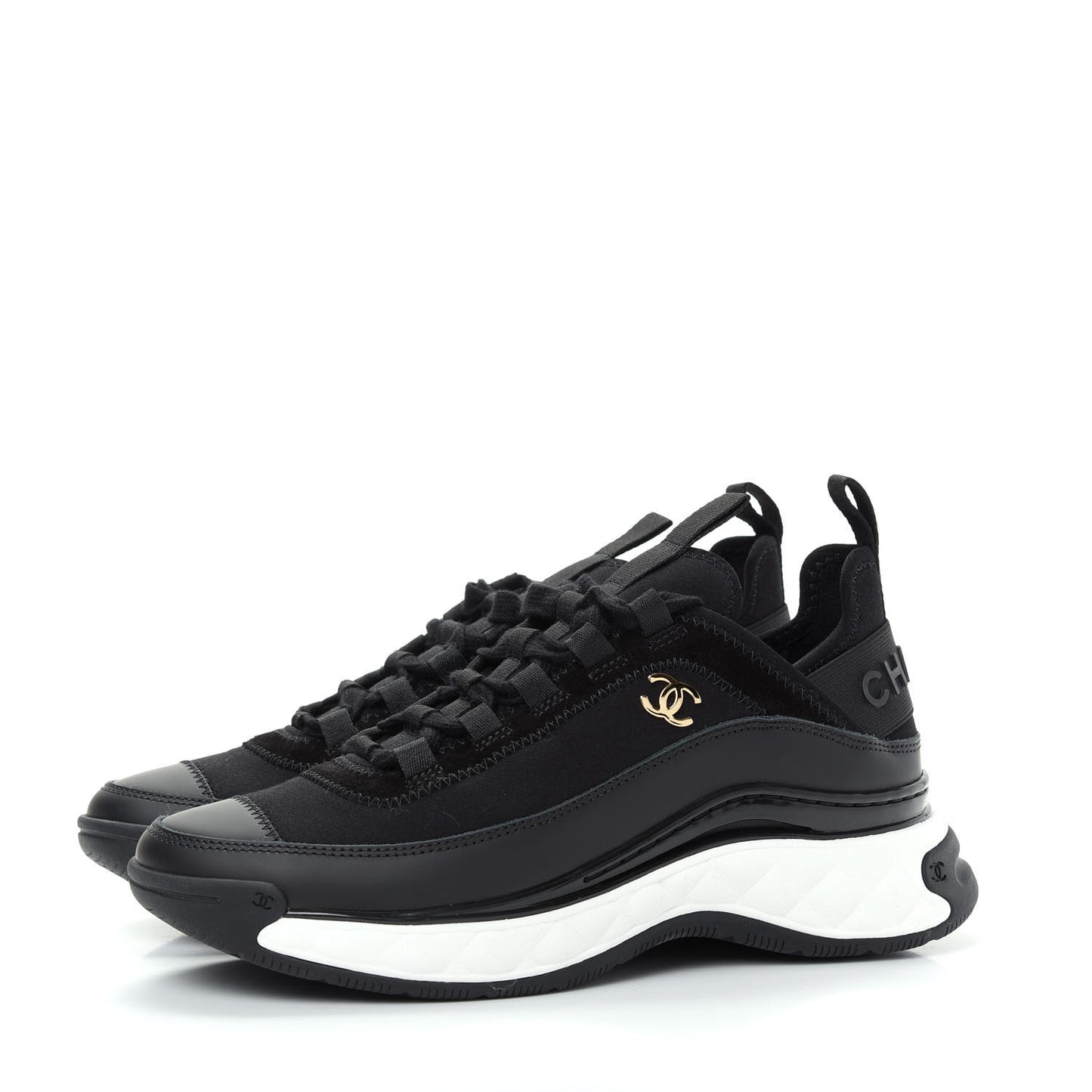 Velvet Calfskin Mixed Fibers CC Sneakers 37 Black